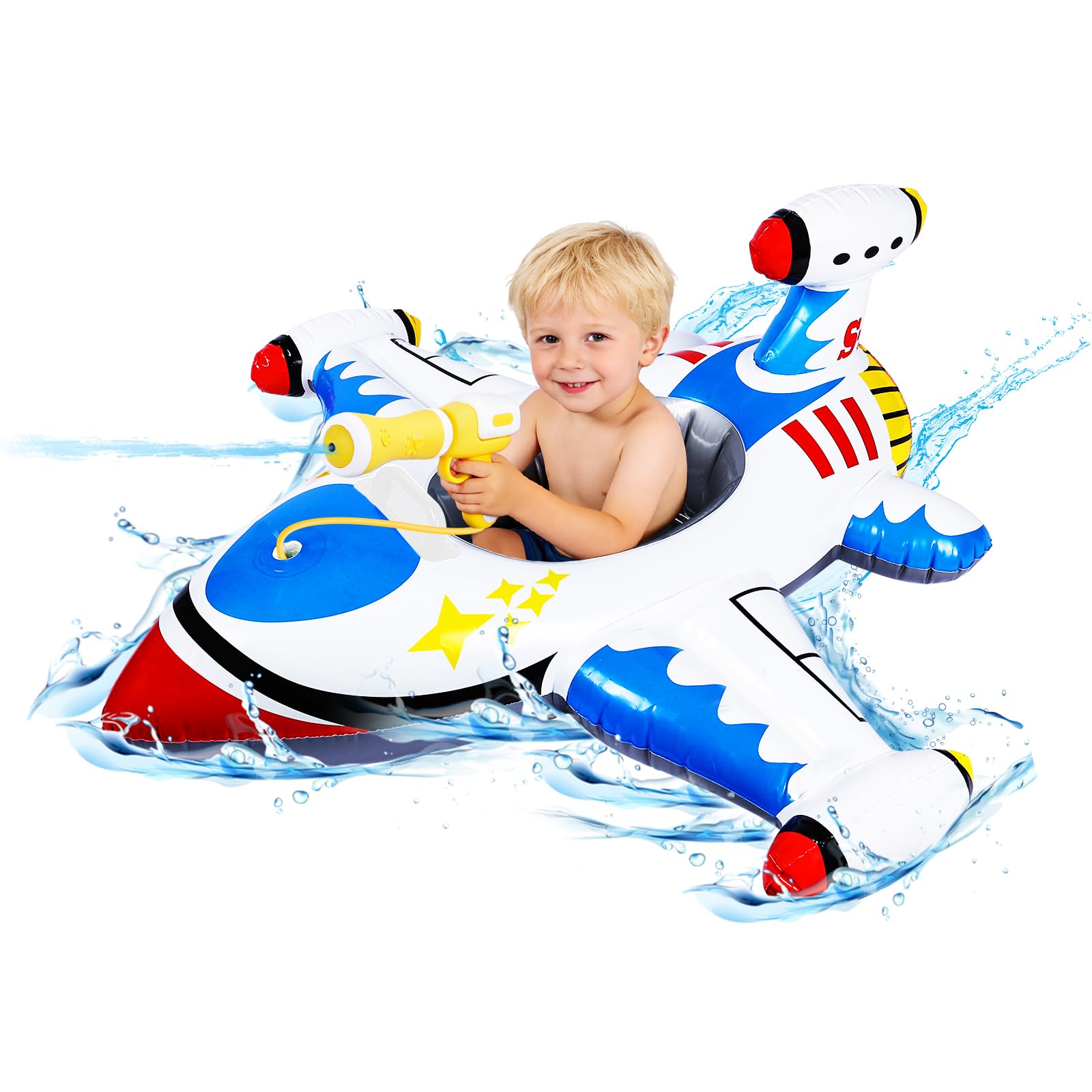 Baby Airplane Pool Float with Handle & Squirt Gun, Baby Swim Float Swimming Pool Float Kids Toddler Floaties Toddler Pool Float Age 1-4 Boys Girls