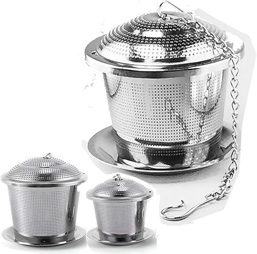 Infusor de té de hojas sueltas (juego de 2) con cuchara de té y bandeja de goteo, colador de acero inoxidable ultra fino y más empinado para una