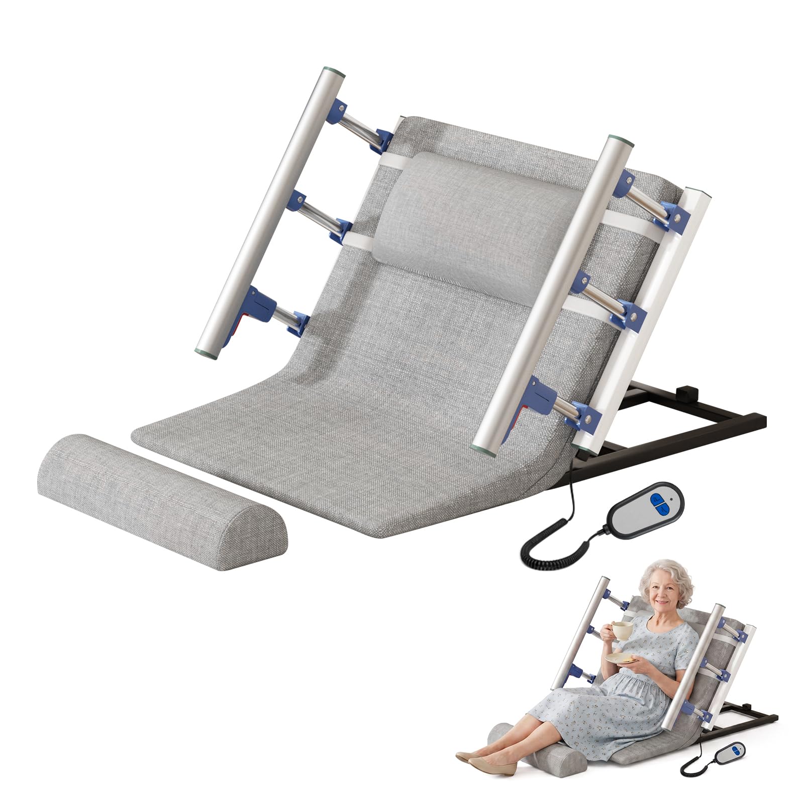 Respaldo eléctrico ajustable en 2-80°, hasta 300 kg, 120 x 82 cm, respaldo eléctrico elevable, ayuda eléctrica para cama con reposabrazos plegable para personas mayores/embarazadas