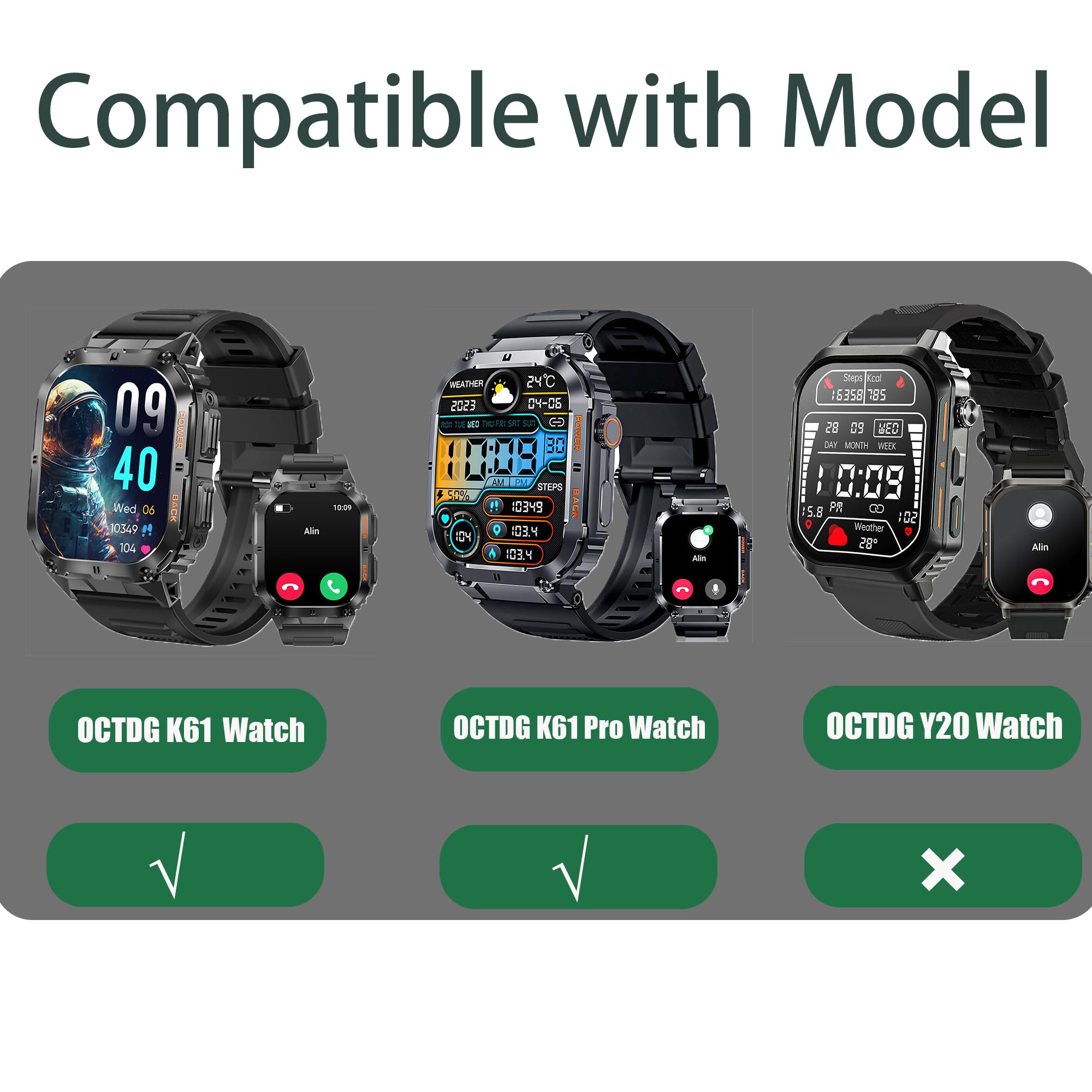 Lamshaw Compatible with OCTDG Smart Watch Charger, Magnetic USB Charging Cable Replacement Charger Cable Compatible with OCTDG K61 1.96 Inches, K61 Pro 2 Inches Smartwatch (2 Pack-Black+Black)