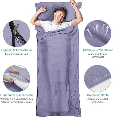 Miniatura 3 de LSTRAGY Forro para saco de dormir, saco de dormir para adultos y sábanas de viaje, ligero, individual y portátil, ideal para viajes, albergues y