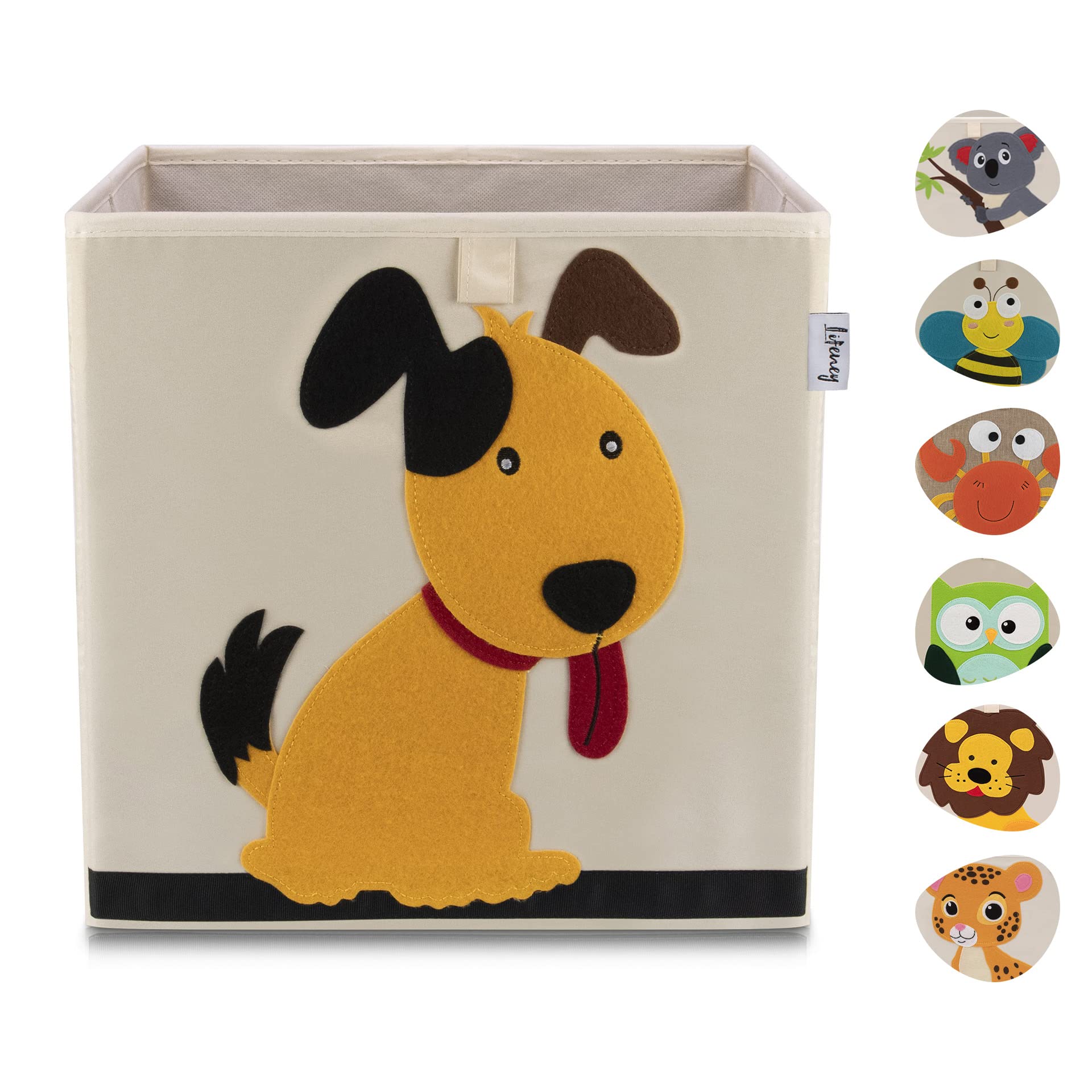 LIFENEY Children's Storage Box with Dog Motif, Toy Box with Animal Motif, Suitable for Cube Shelves, Organiser Box for the Children's Room, Storage Basket Children