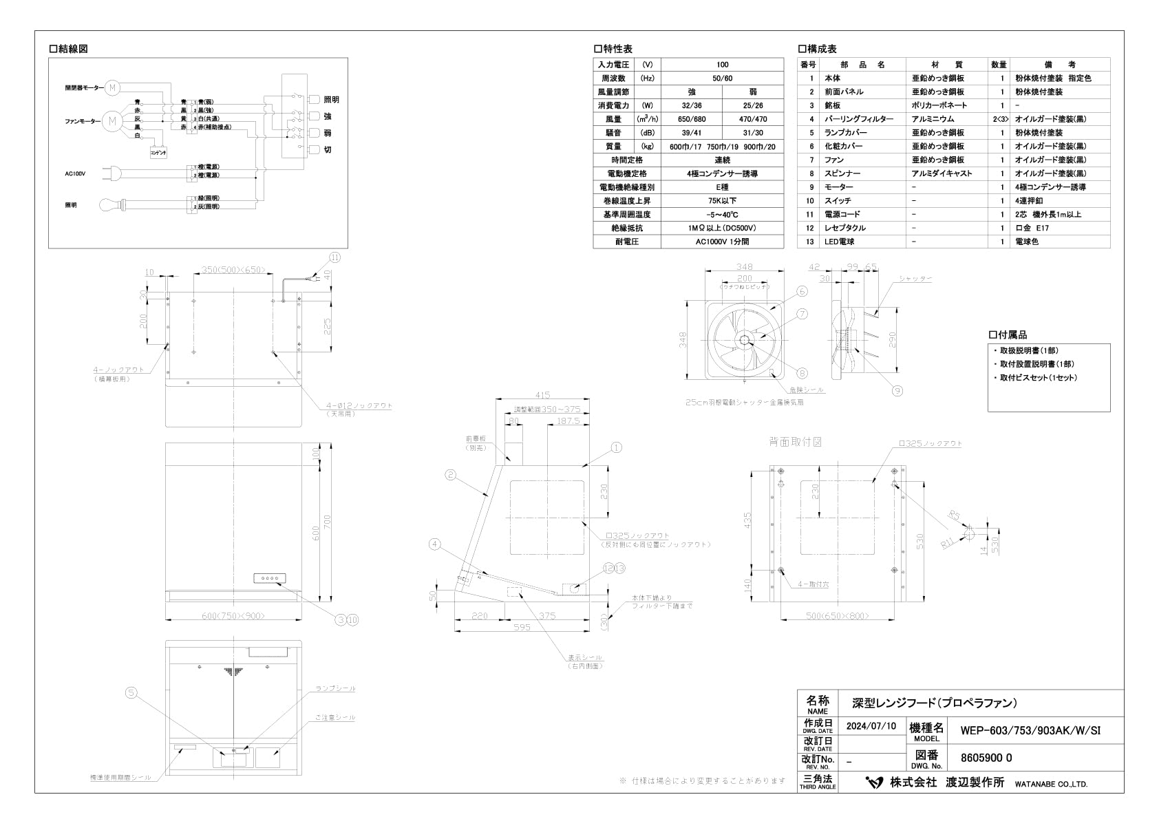 Amazon.co.jp: 渡辺製作所 プロペラ換気扇タイプ WEP-753AK 【WAP-75A