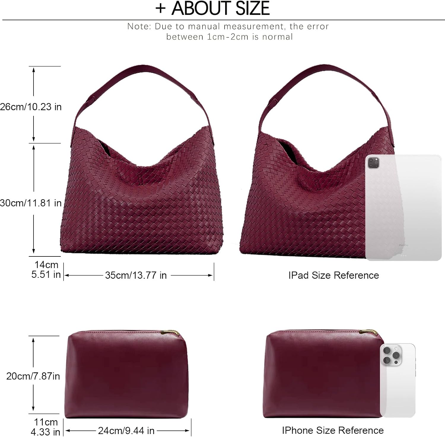 JINMANXUE Woven Tote Bag for Women, Travel Hobo Purse Crossbody Shoulder Handbag, Work Satchel, Adjustable Strap Fit 13" iPad