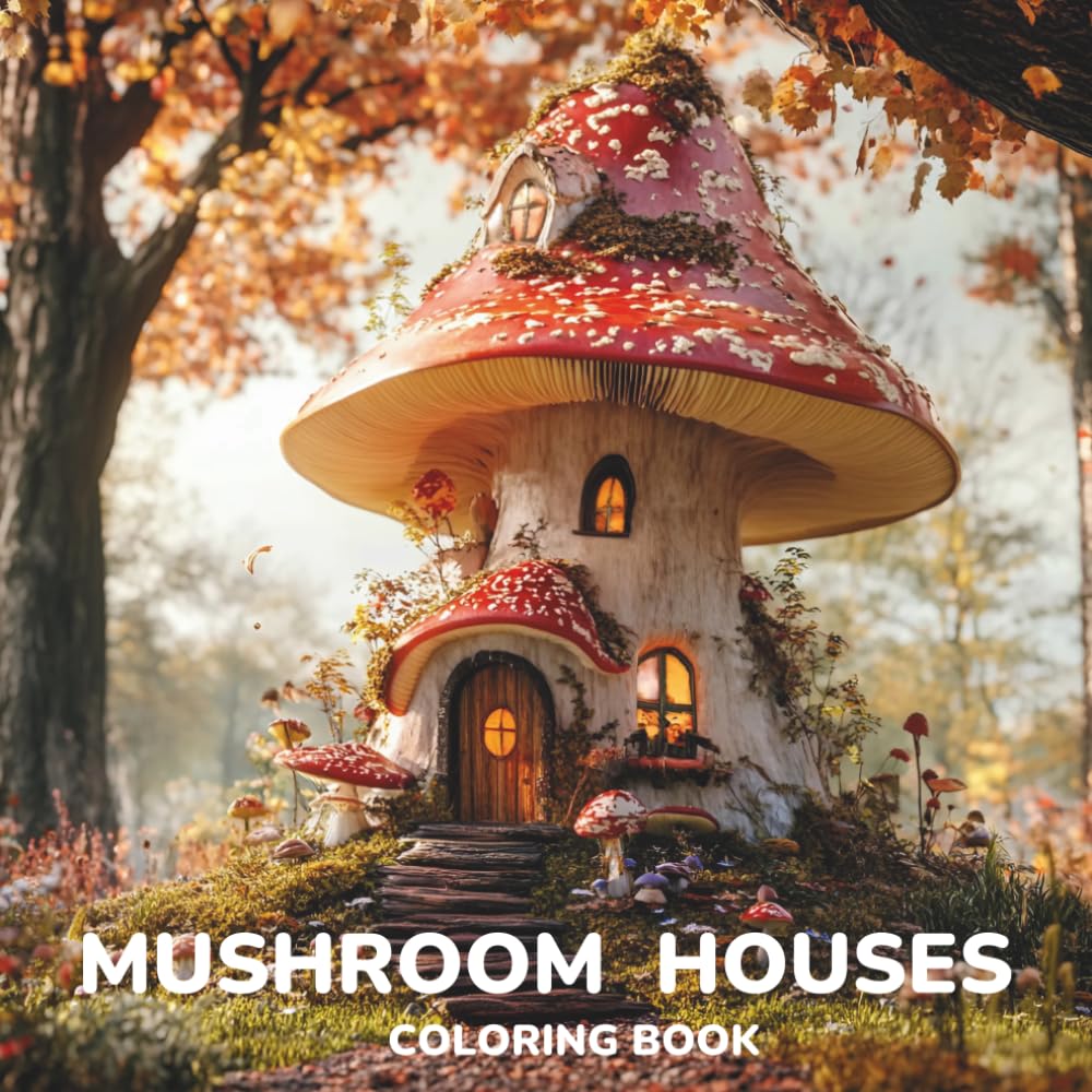 Mushroom House & Fantasy Castle Coloring Book for Adults: Cozy Fairy Homes, Magical Worlds & Relaxing Cottagecore Designs for Stress Relief