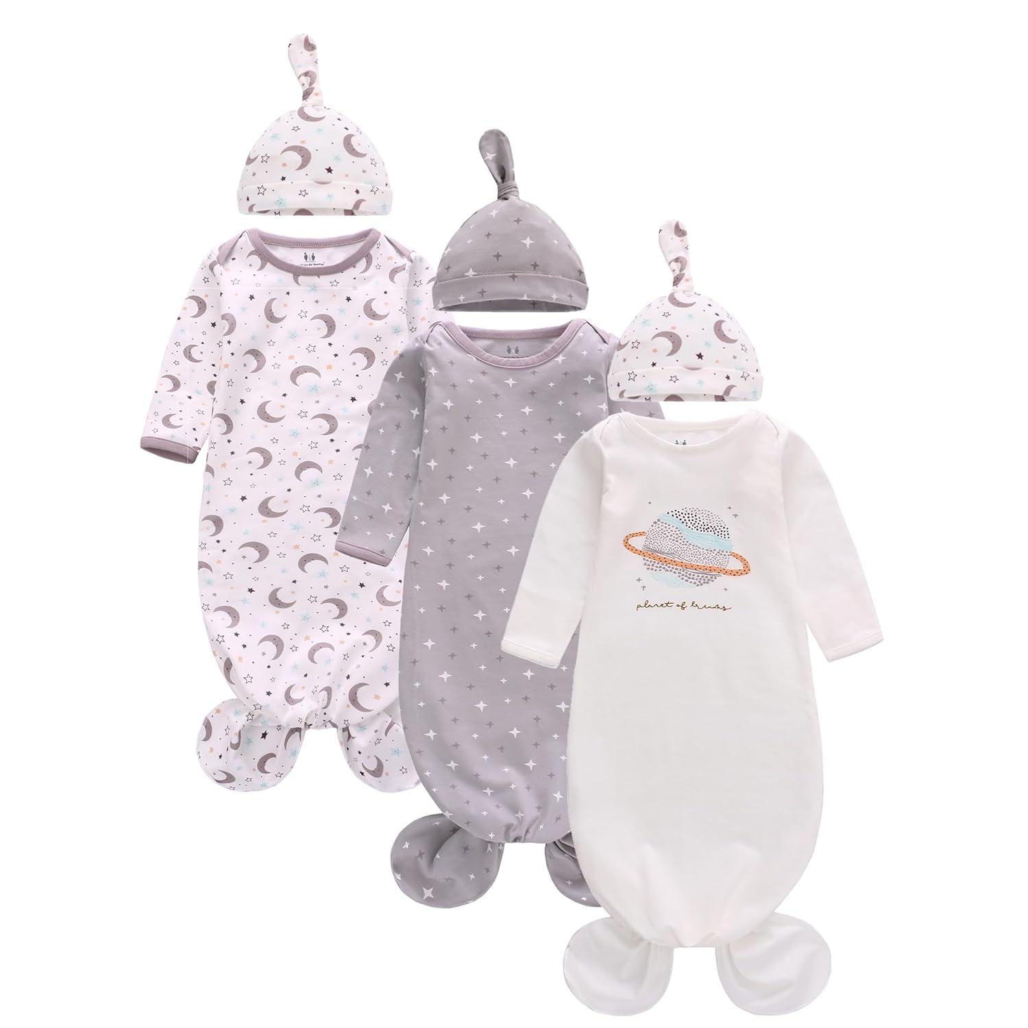 Newborn Knotted Nightgown Long Sleeve with Matching Hat Set