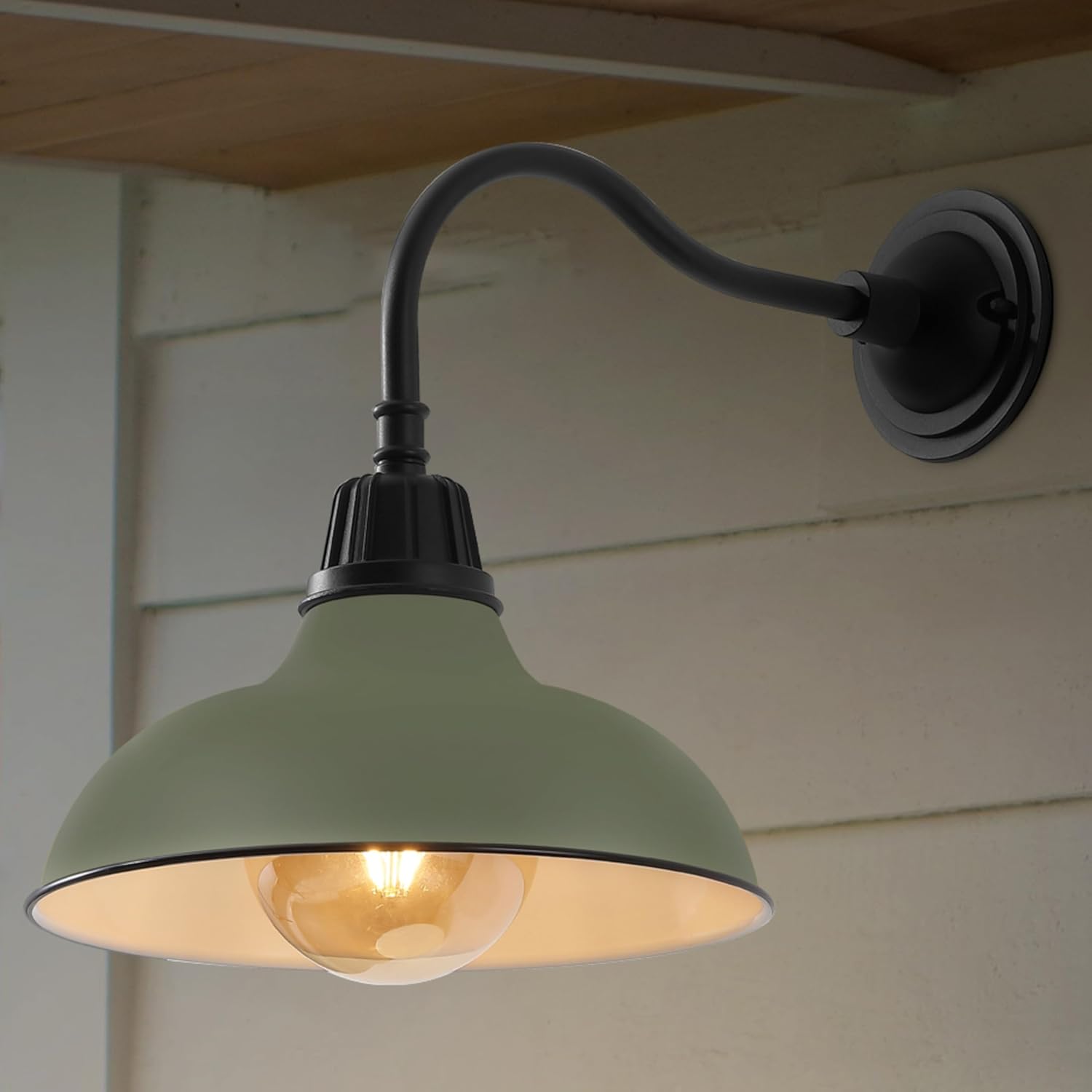 JONATHAN Y JYL7613I Aurora 12.25" 1-Light Farmhouse Industrial Indoor/Outdoor Iron LED Gooseneck Arm Outdoor Sconce for Entryway Lobby Kitchen Bathroom Bedroom Living Room Hallway, Matte Olive Green