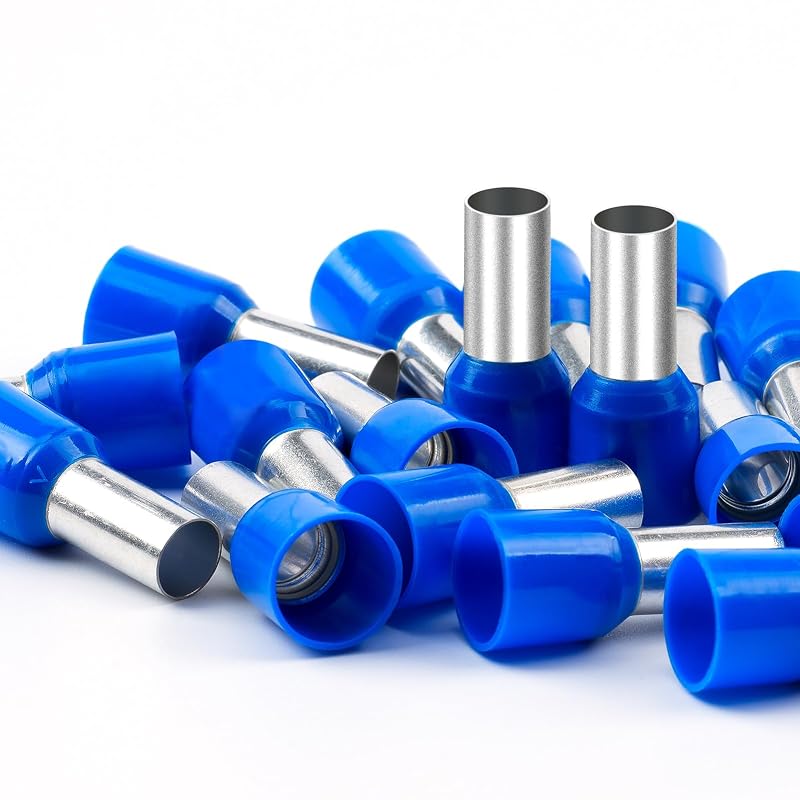 Terminais Tubulares Isolados AIRIC para Crimpagem, 16 mm² (6 AWG), Cobre Estanhado com Nylon, Azuis, Kit com 100 unidades