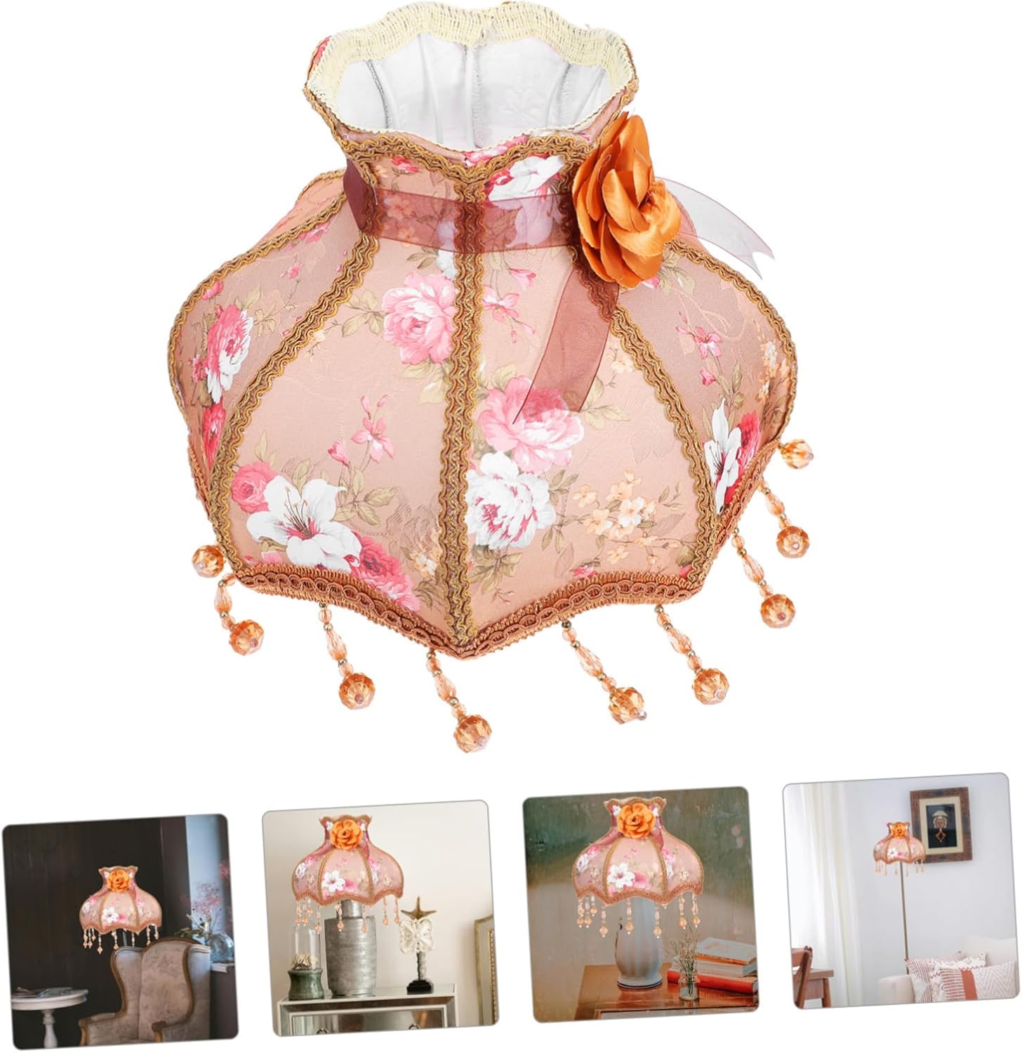 Victorian Style Fabric Lamp Shade with Fringe Beads European Retro Lace Lampshade for Table and Floor Lamps Soft Wear-resistant Material Easy to Install Stylish Decor for Living