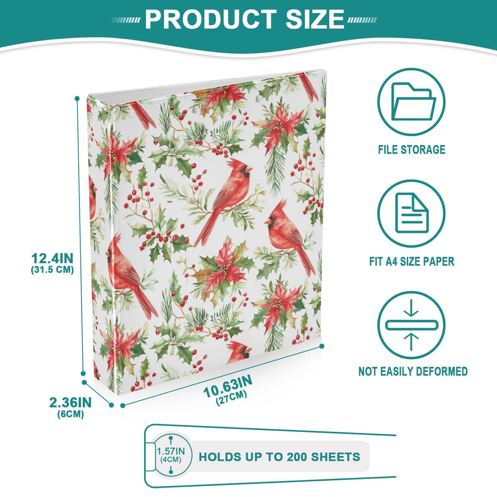 Raccoglitore a 3 anelli con 3 anelli decorativi, 3,8 cm, con portablocco e 3 tasche trasparenti, contiene 200 fogli di carta formato A4, impermeabile, per scuola, casa, ufficio
