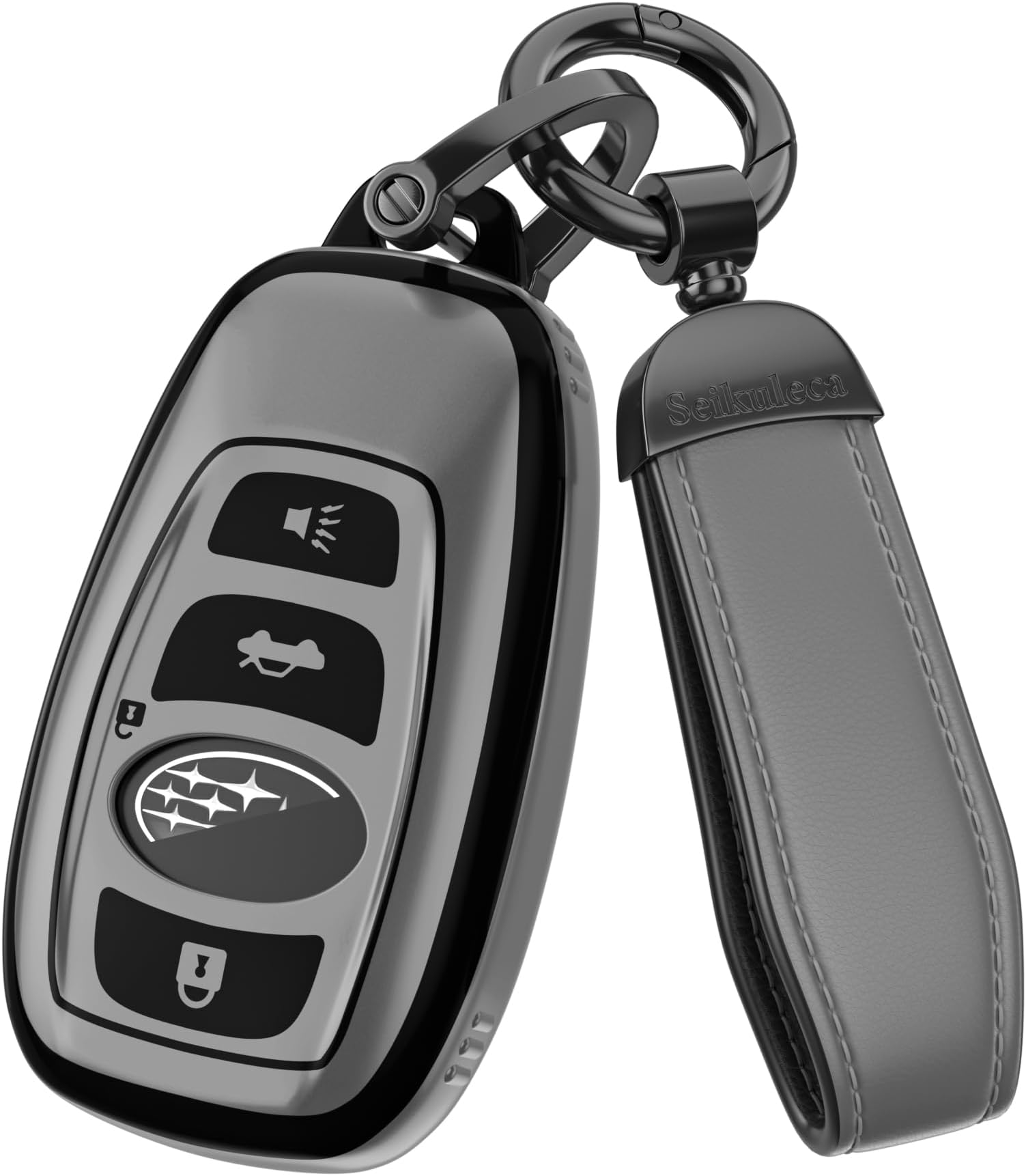 - for Subaru Key Fob Cover Accessories- Matte TPU Key Fob Cover with Leather Keychain for Outback, Ascent, Forester, Crosstrek, Legacy and More. (Matte Gray)