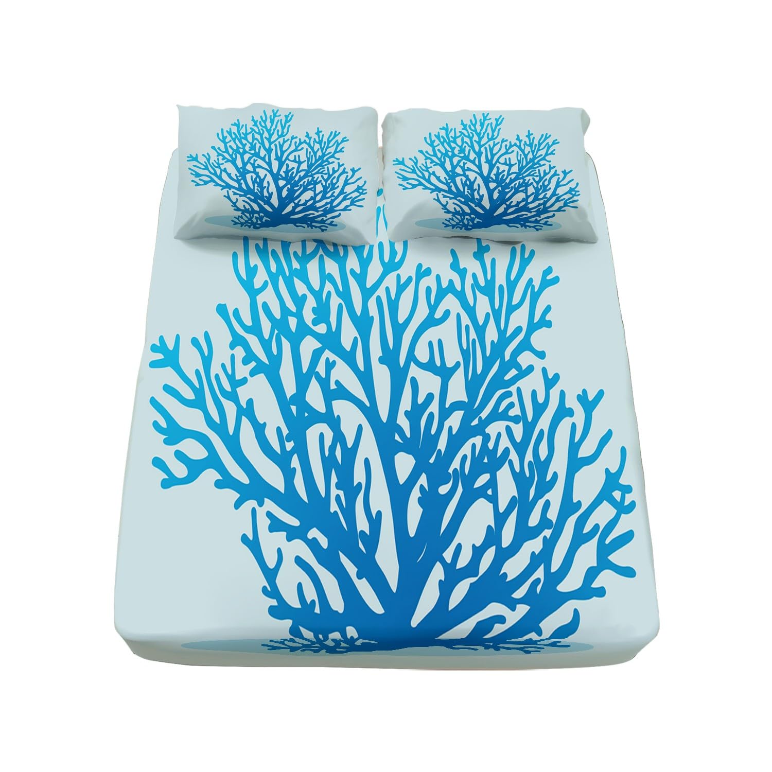 Drap Housse 160x200 cm Corail Bleu Draps Housses Microfibre brossée avec Coins Élastiqués pour Matelas de 30 cm Haut Doux et Durable Lavable en Machine