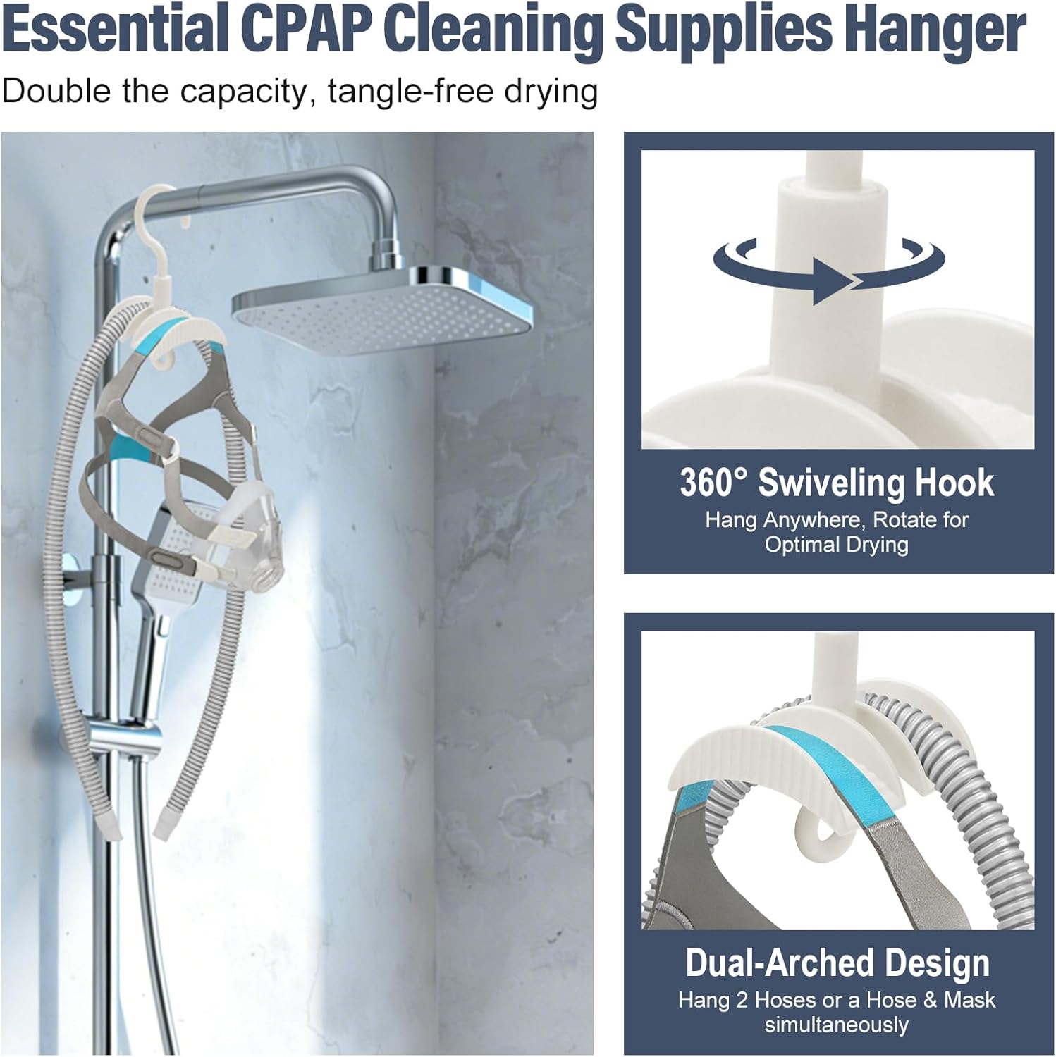 CPAP Cleaning Kit for Hose & Mask - 9 Pack CPAP Supplies with Hose Dryer & Filter Pads Fits 22mm & 15mm Hose, 7ft Tube Cleaning Brush, Collapsible Wash Basin, Tube Holder Hanger & Storage Bag