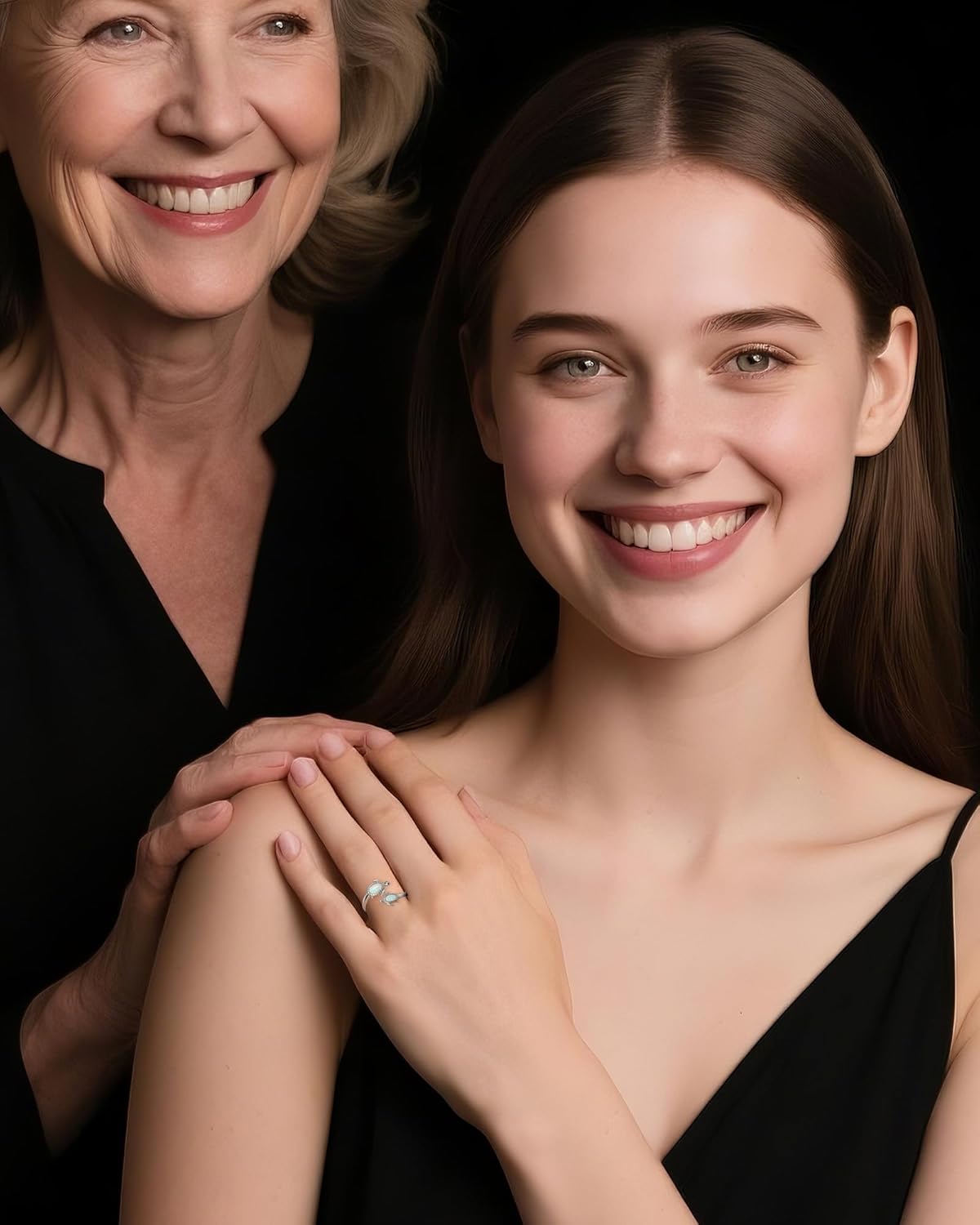 Gift for Mom Mother's Day Birthday - 925 Sterling Silver Opal Sea Turtle Adjustables Ring for Mama - Inspirational I Love You Forever Open Nature Ocean Rings Cute Animal Jewelry Gifts for Women EJALEN - Image 3