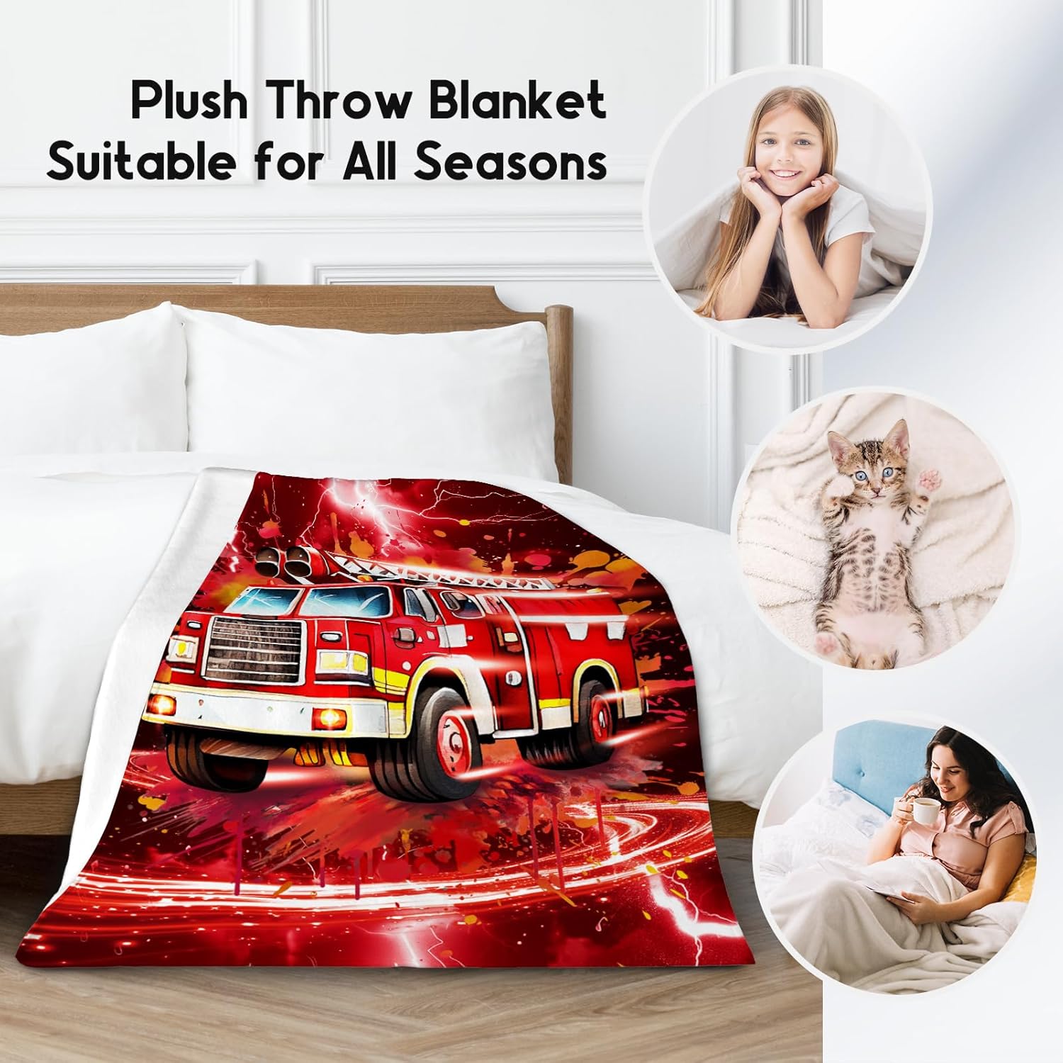 COZYAURA Kids Throw Blanket - Fire Truck Gifts for Boys Toddlers - 40x50 Inches Warm Comfort Flannel Blankets for Nap - Image 2