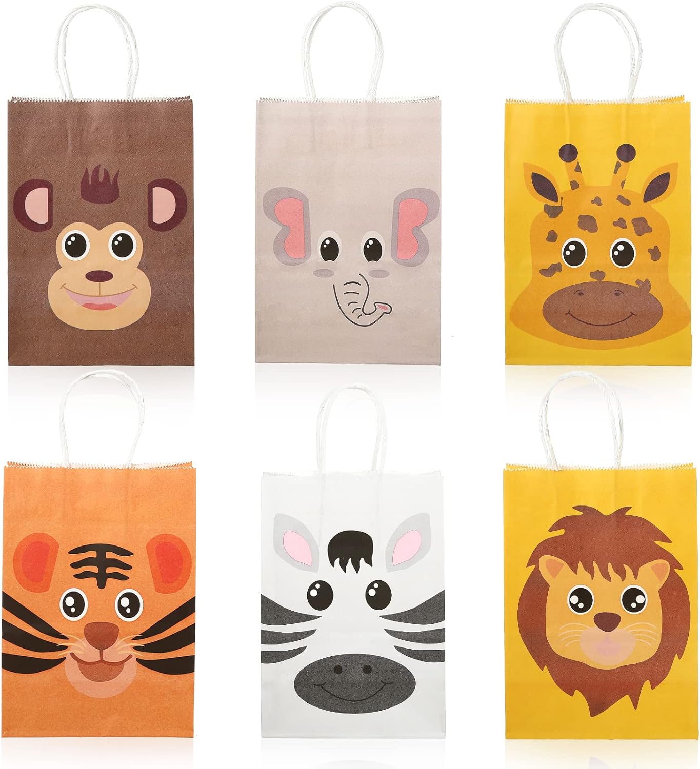 GWHOLE 12 Pack Jungle Animal Themed Candy Goodie Bags, Kraft Paper Treat Bags with Handles for Baby Shower Kids Birthday Party Safari Favors - Image 2