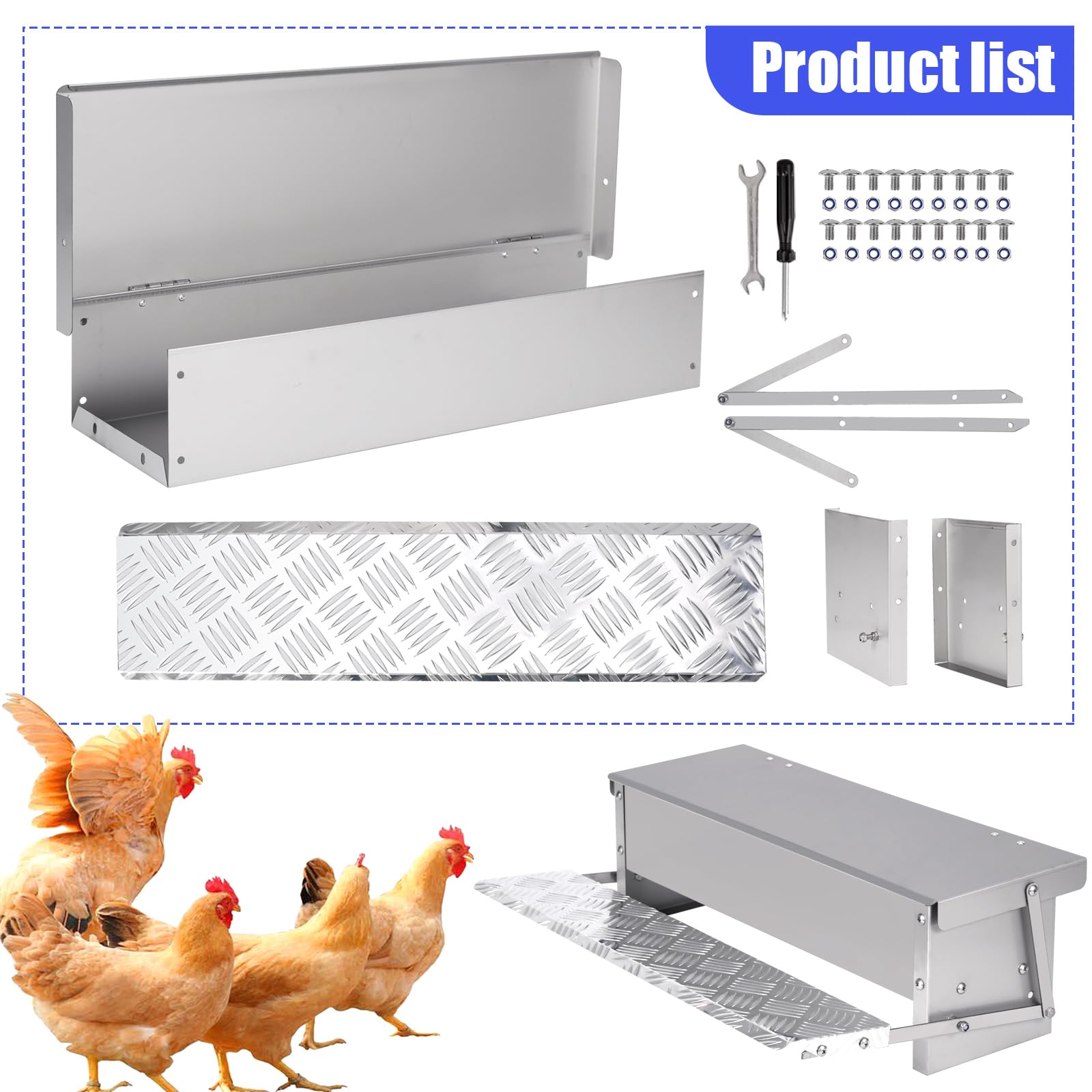 Comedero automático para pollos, 5 kg, con pedal para aves de corral, cuchara de comida para aves de corral, sin residuos, acero inoxidable, apertura automática para pollos, patos, pavos