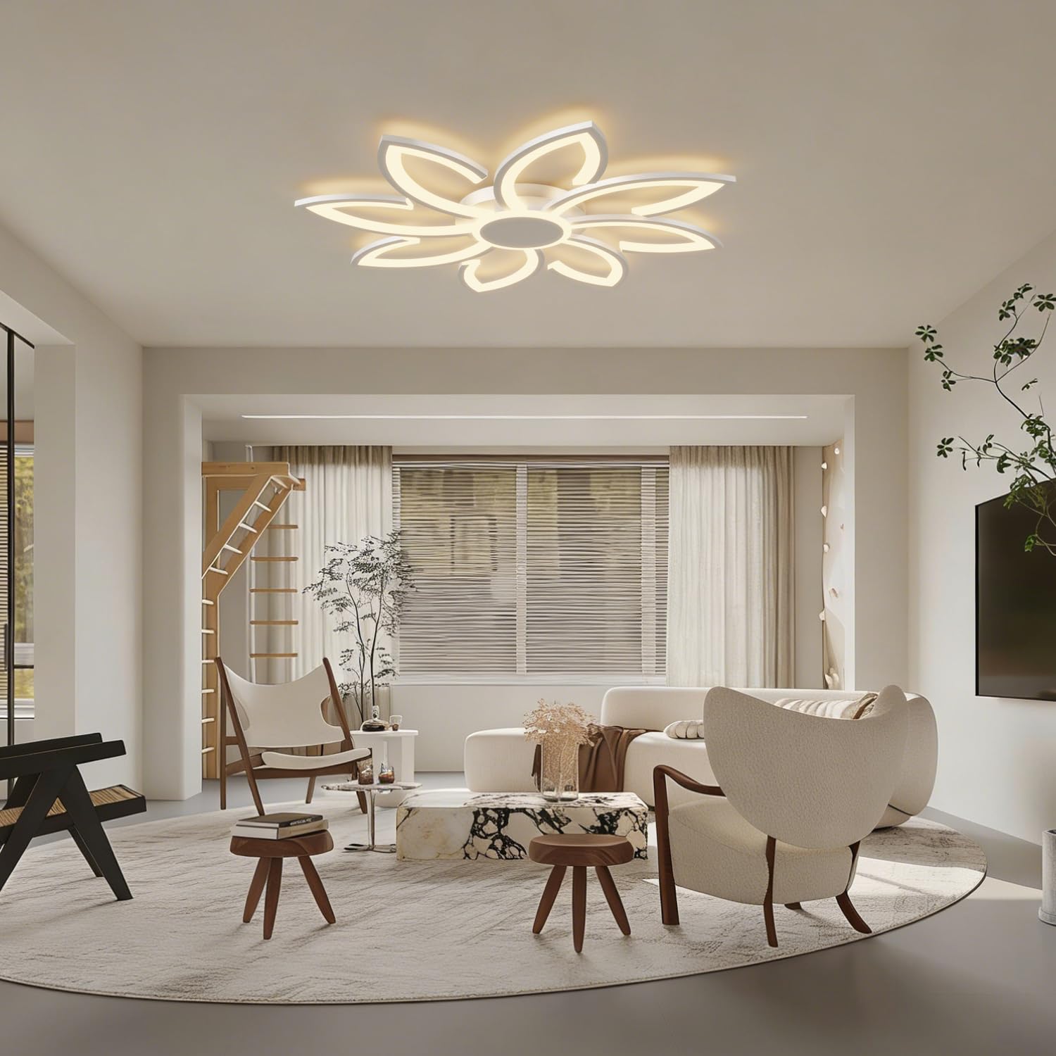 Plafoniera LED Soffitto Smart 80cm, Lampadario Moderno Design a Fiore Dimmerabile Compatibile con Alexa/Google Home, Luce con App/Telecomando per Salotto e Camera, 3000K-6500K, Bianco
