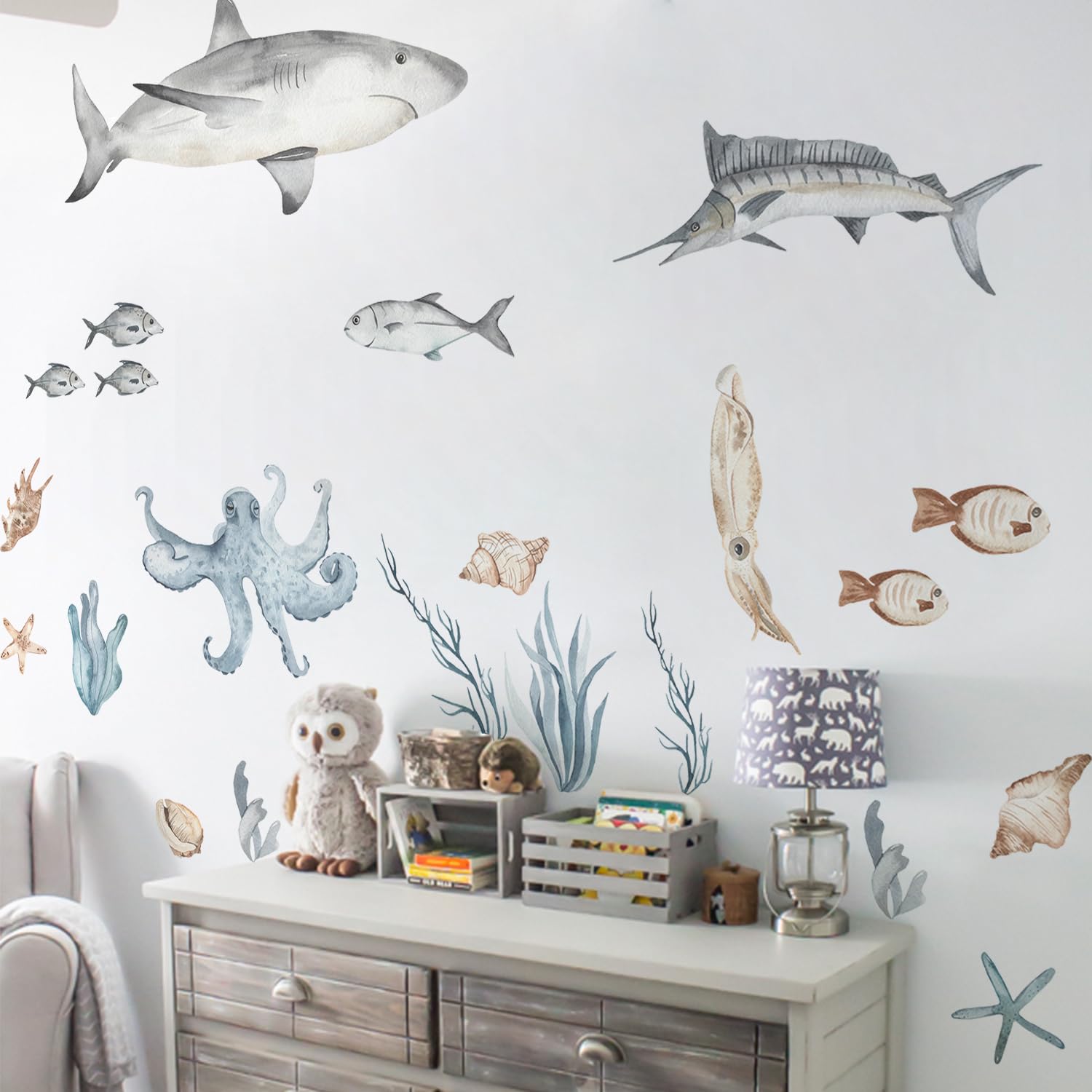 QUCHENG Ocean Wall Decals - Removable Marine Animal Stickers For Kids Room, Nursery Decor (Whale, Shark) - View #2