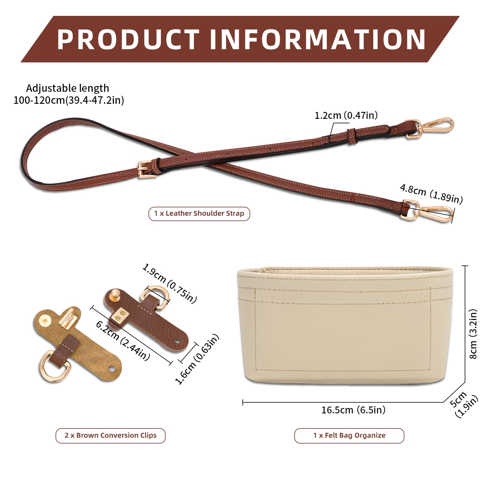 4 pcs PU Leather Bag Strap Conversion Kit and Felt Bag Organizer - Image 2