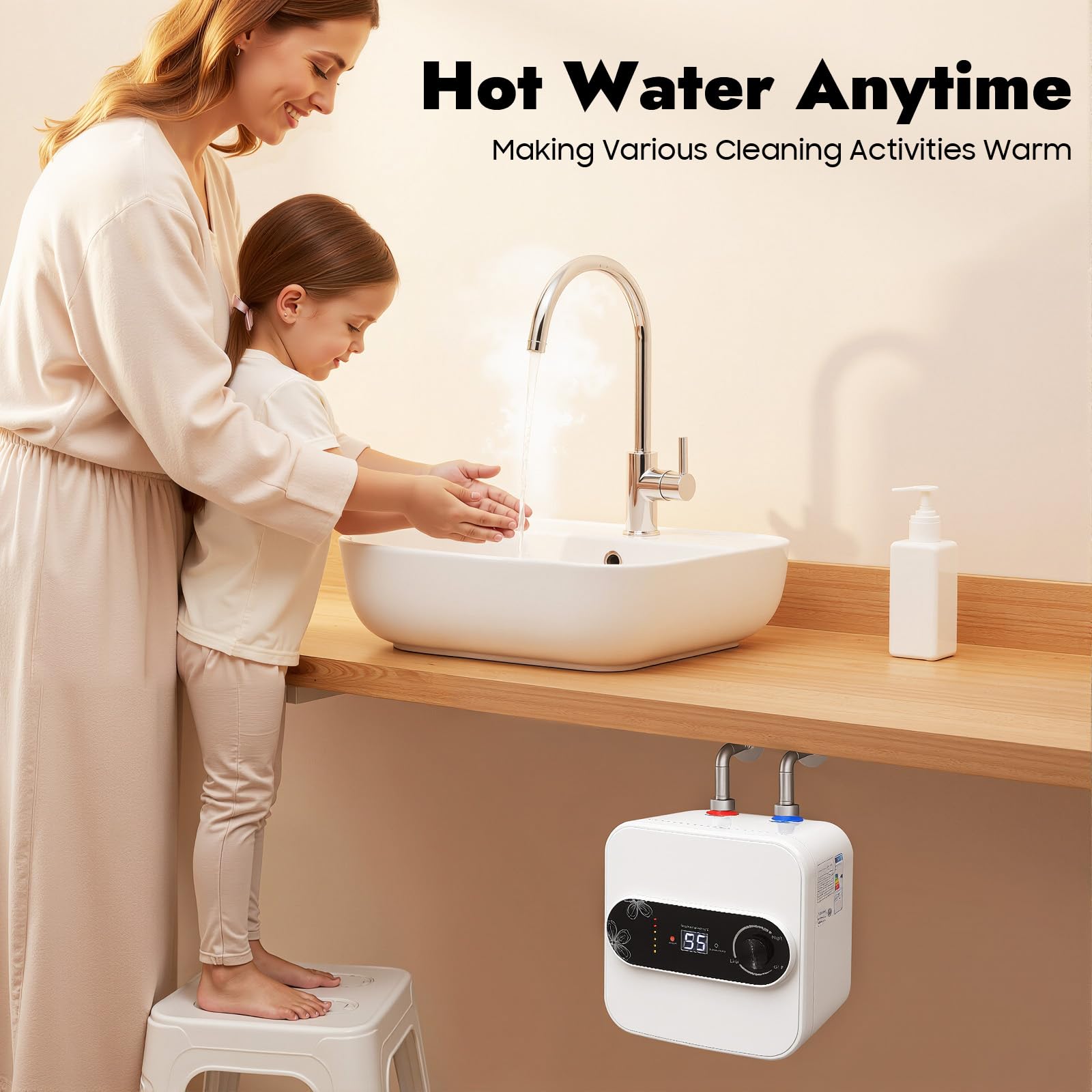 Elektrische boiler, 1500 W, 8 liter, instant warmwaterboiler, warmwaterboiler, drukvast, ondertafel, warmwaterreservoir, kleine boiler, waterverwarming voor badkamer, keuken