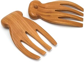 Lipper International Bamboo Salad Hands - Wooden Tossing Servers with Knobs, 4x7.25in Pair for Salads