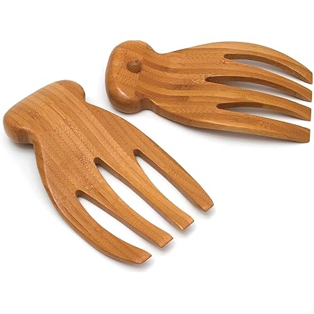 Lipper International Bamboo Wood Salad Hands With Knob Handles, 4" x 7.25" x 1.25", One Pair