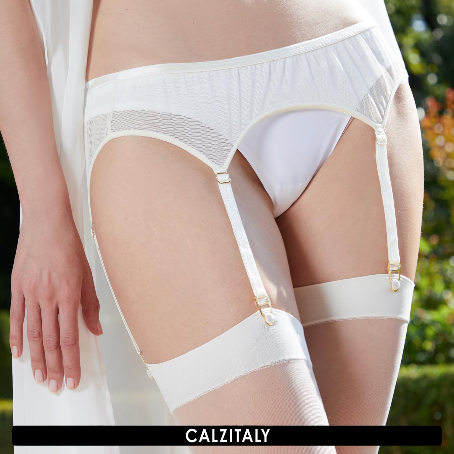 CALZITALY Porte-Jarretelles pour femmes, Lingerie, Jarretelles et jarretières, Noir, Blanc, Naturel, Ivoire, Tailles regular et curvy, MADE IN ITALY (Curvy, Tulle - Blanc)