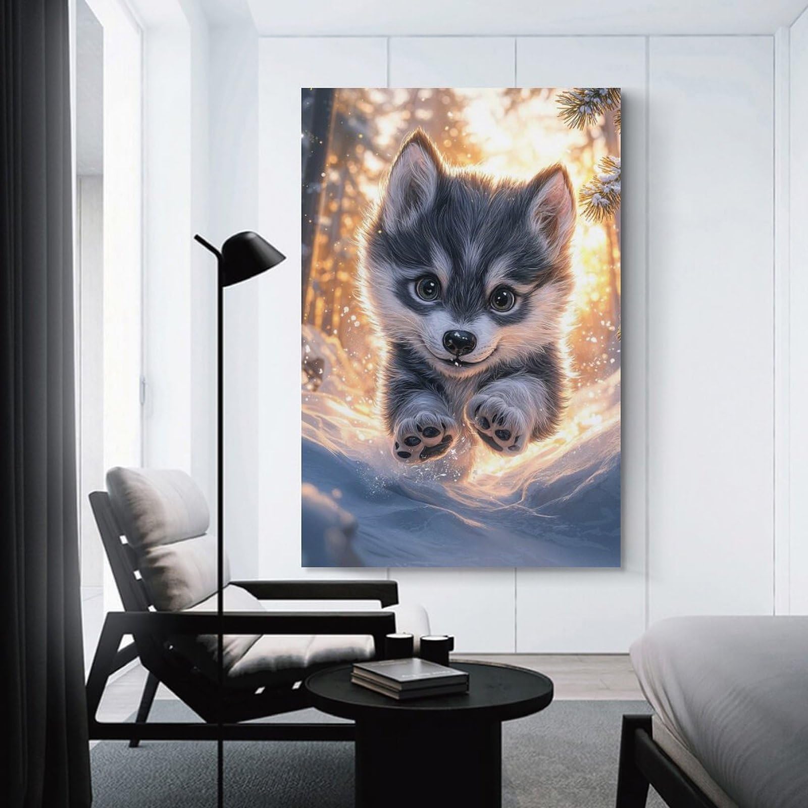Junmoney Unframe-Style-10 Cute Wolf Pup In Snow Decorative Wall Artwork, 24X36inch(60X90cm), For Living Spaces, Bedrooms Or Relaxed Rooms, Modern Wall Decor For Cosy Interiors