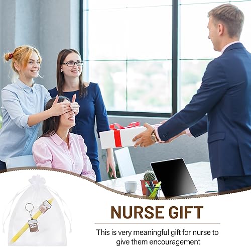 Miniatura 7 de Whaline Paquete de 10 bolígrafos de enfermera, juego de regalo de agradecimiento, bonitos bolígrafos retráctiles, llaveros con bolsas de organza,