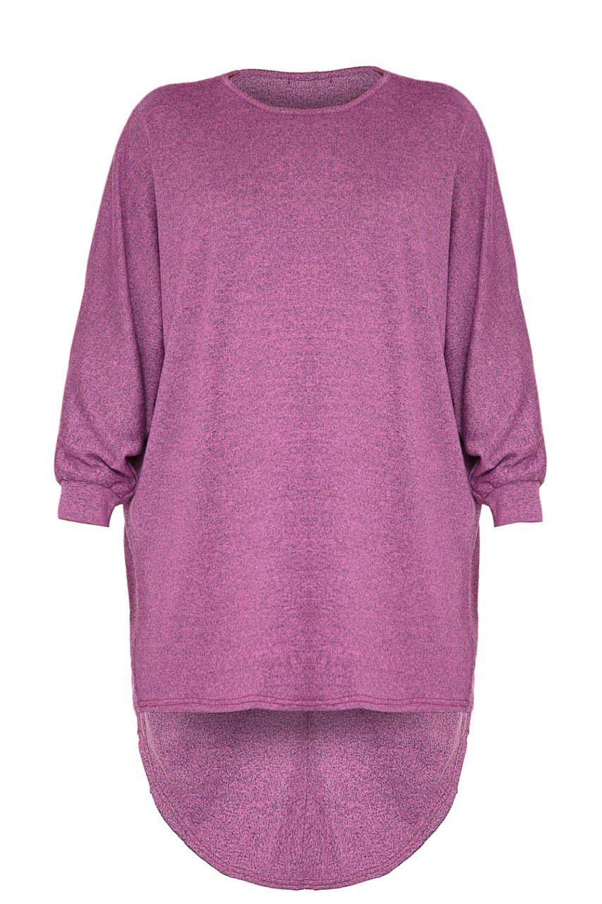Wearall Women's Magenta Plus Plain Oversized Knit Long Sleeve Batwing Dip Hem Baggy Top - 24/26