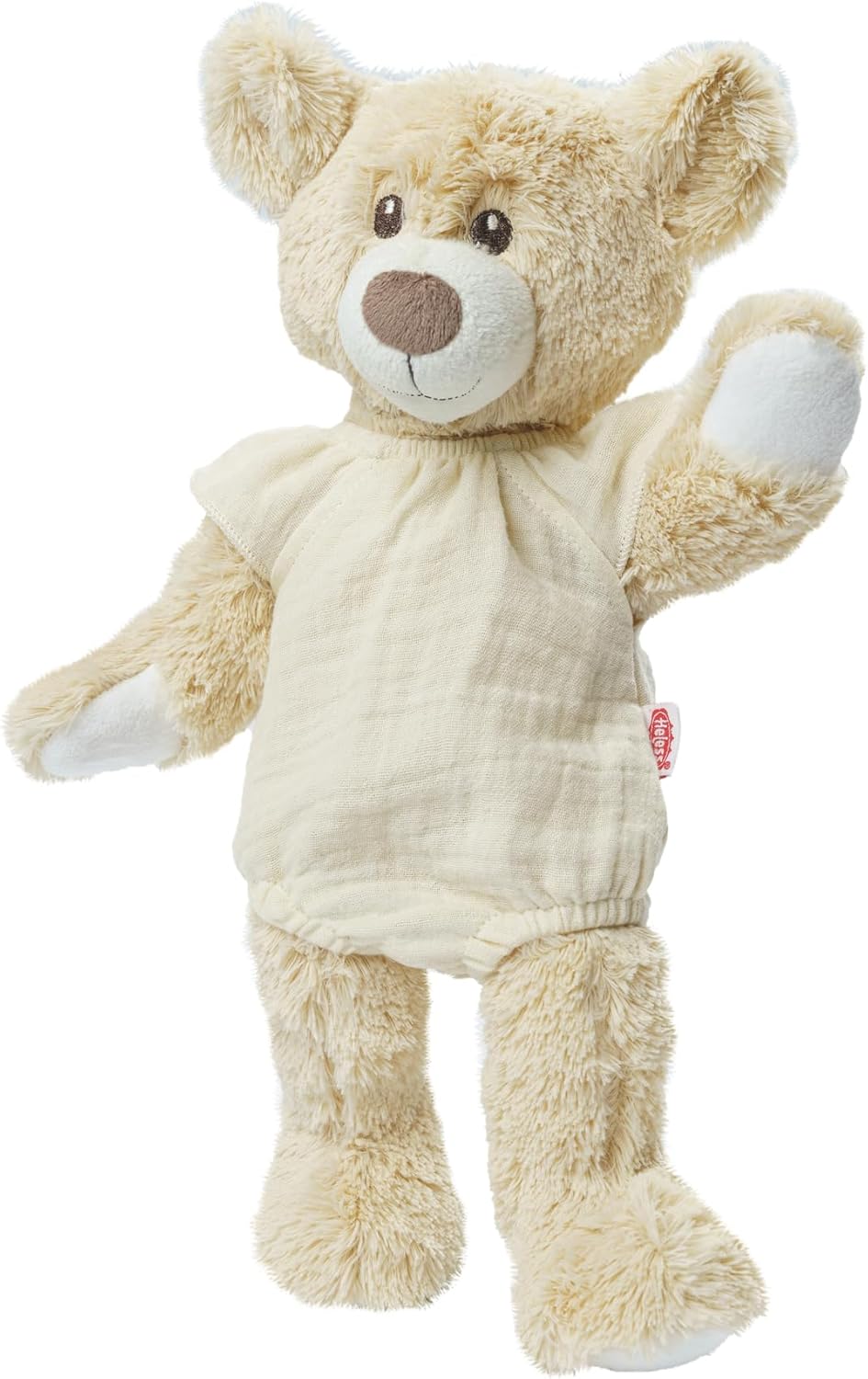 Heless 1413-Clothing 100% organic cotton, body with ruffles in Ecru for dolls and soft toys Size 28-35 cm, solid, Beige (1412)