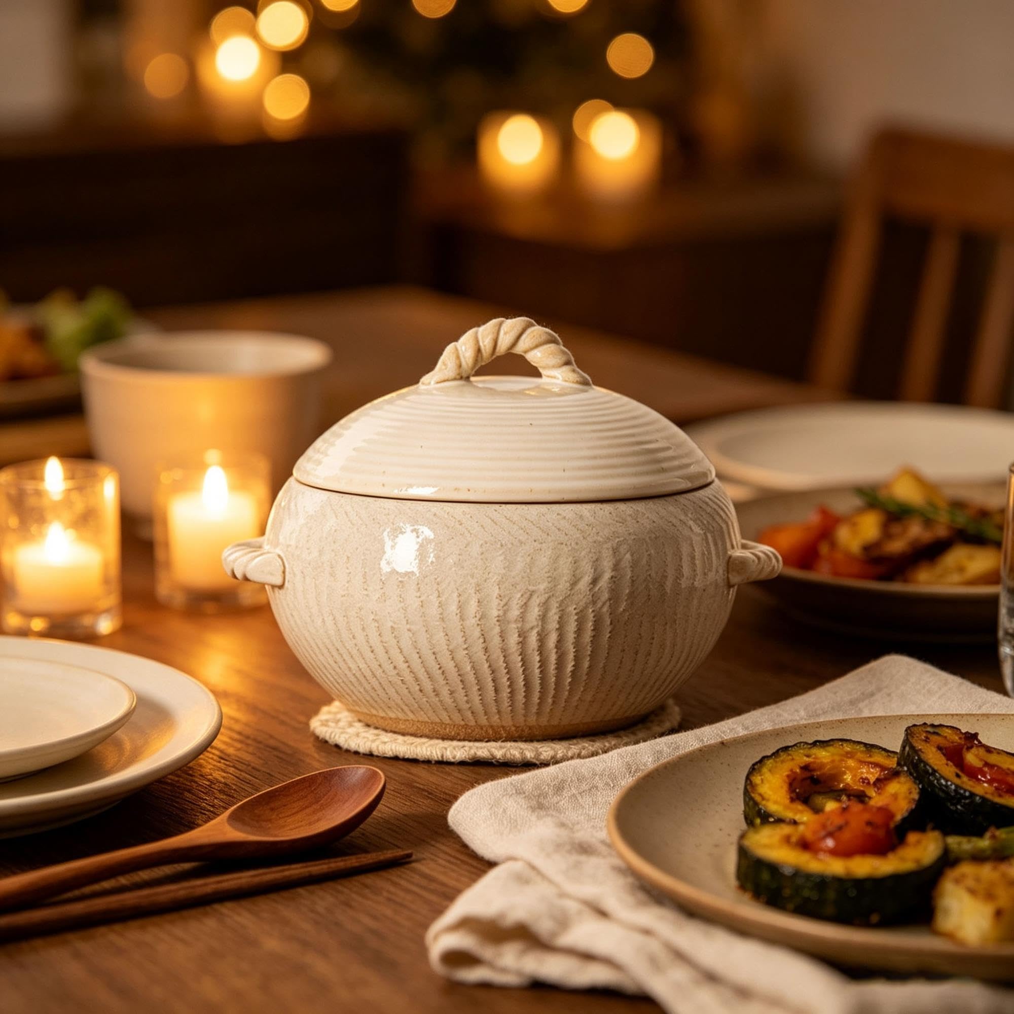 Pot japonais en argile de 3000 ml, pot en pierre, avec couvercle