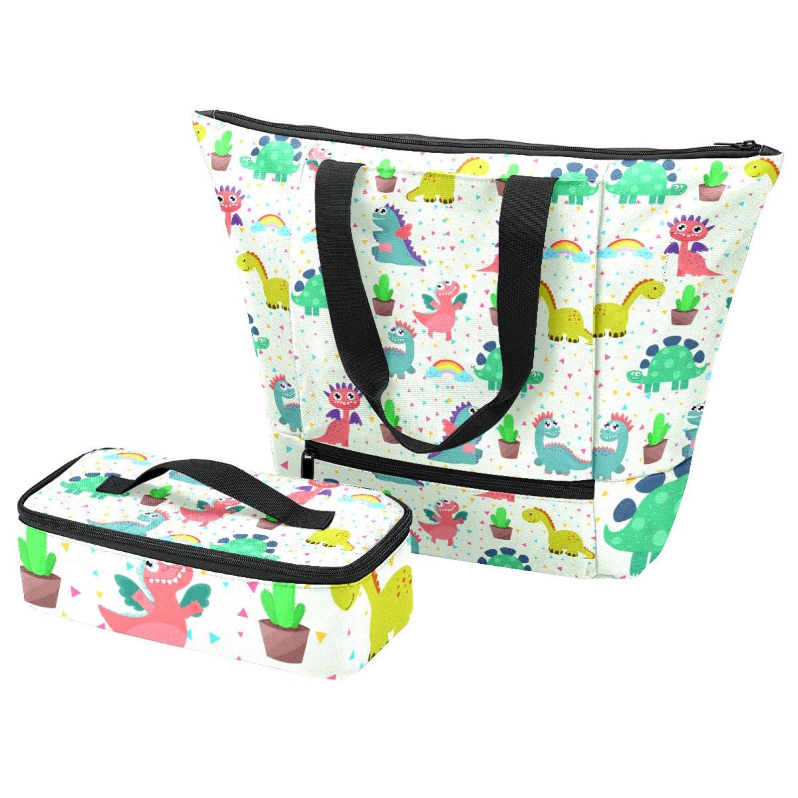 Grand sac fourre-tout imprimé chat et fleurs, boîte à déjeuner isotherme