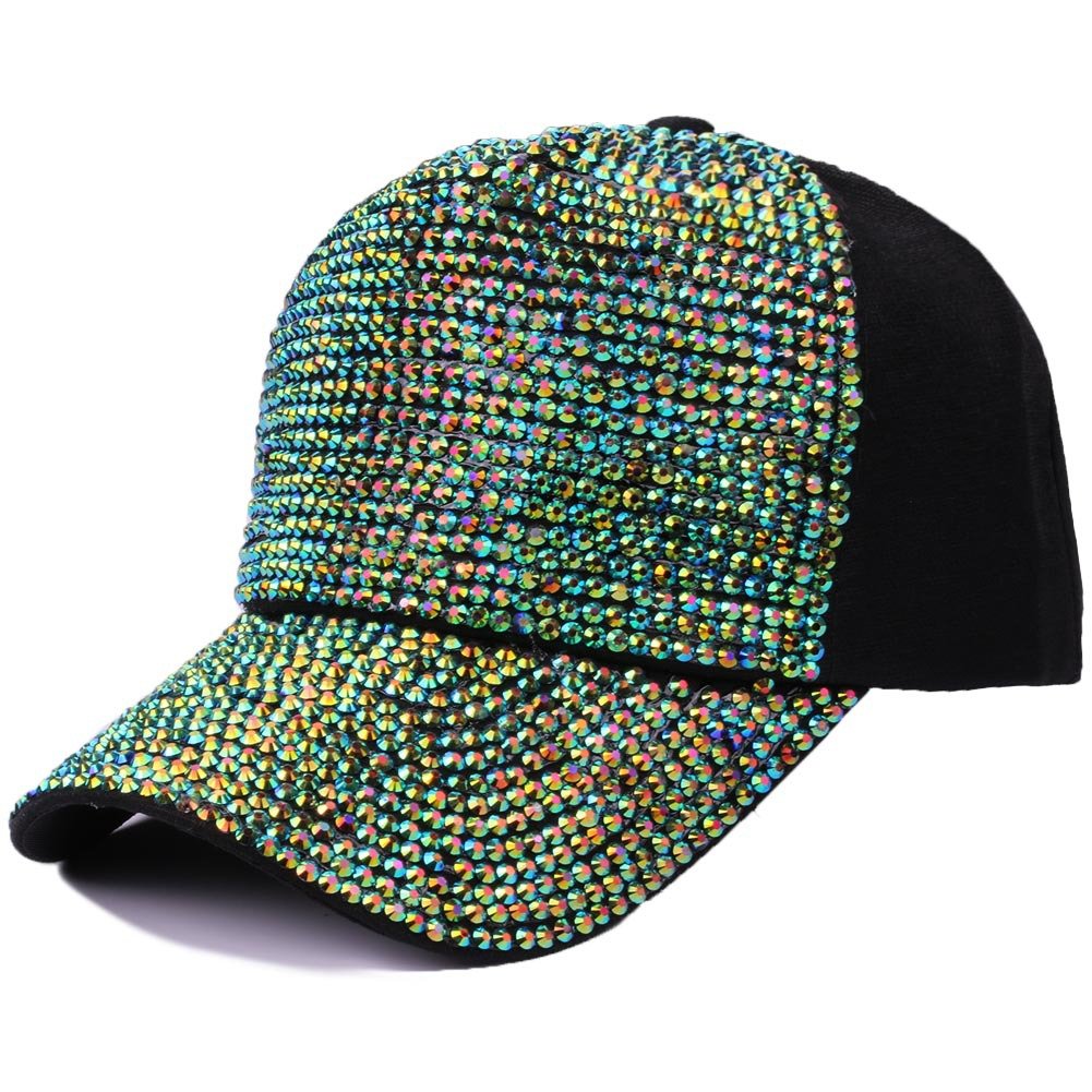Gudessly Women Studded Rhinestone Crystals Adjustable Baseball Cap Plain Sparkle Bling Denim Sun Hat