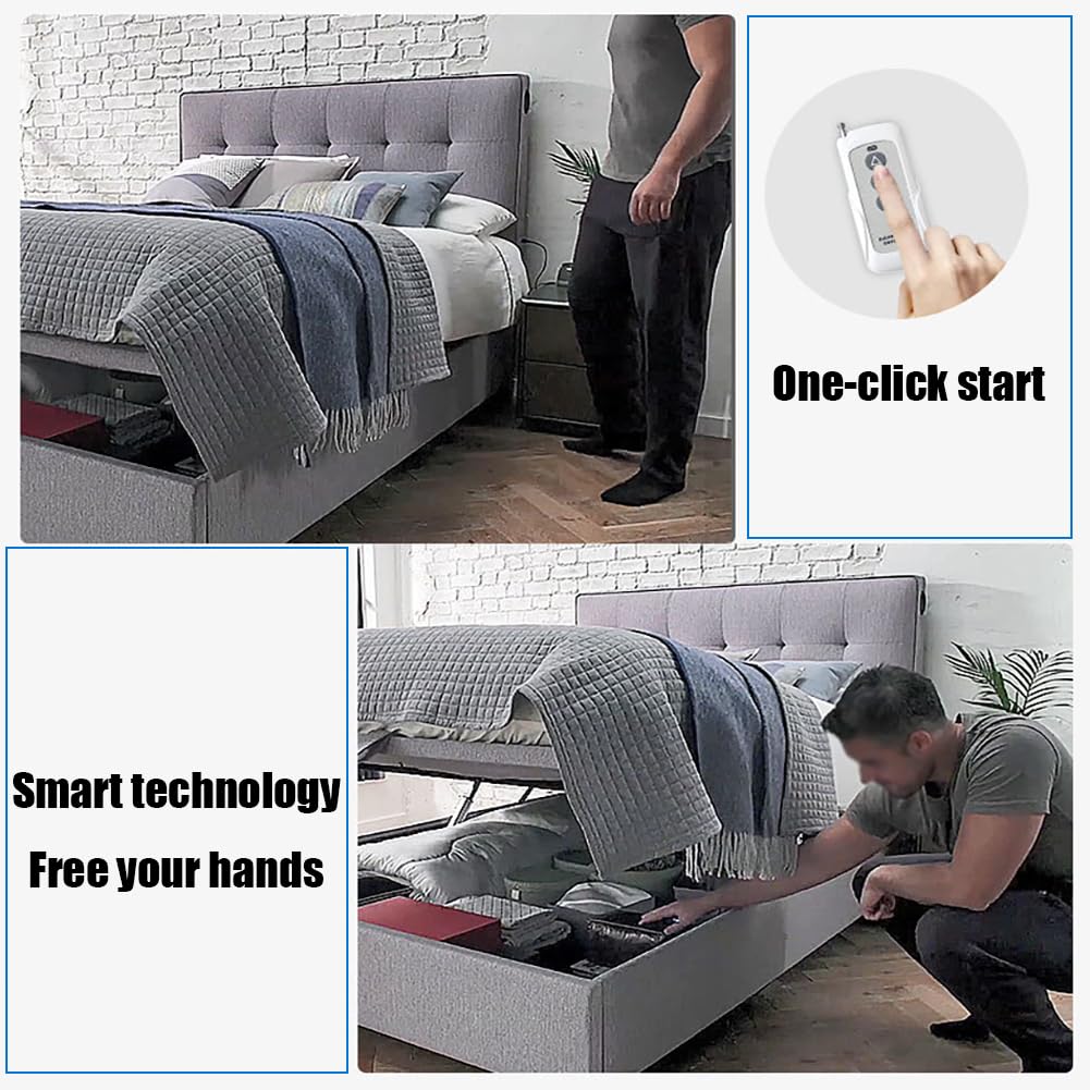 Mecanismo eléctrico de elevación de cama con control remoto, barra de elevación plegable resistente, bisagras de soporte de acero para marco de cama de almacenamiento, ahorro de espacio, 1,1 m