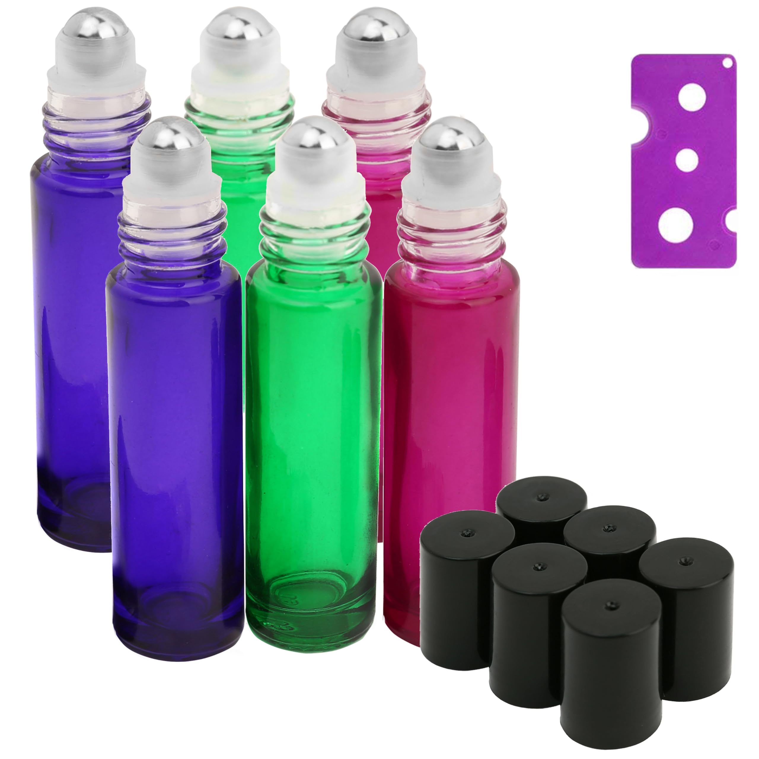 JamHooDirect 6Pcs, 10ml Roller Bottles Premium Quality Glass Refillable Essential Oil Roller on Bottles with Lid Opener Pry Tool, Perfect for Aromatherapy, Essential Oils