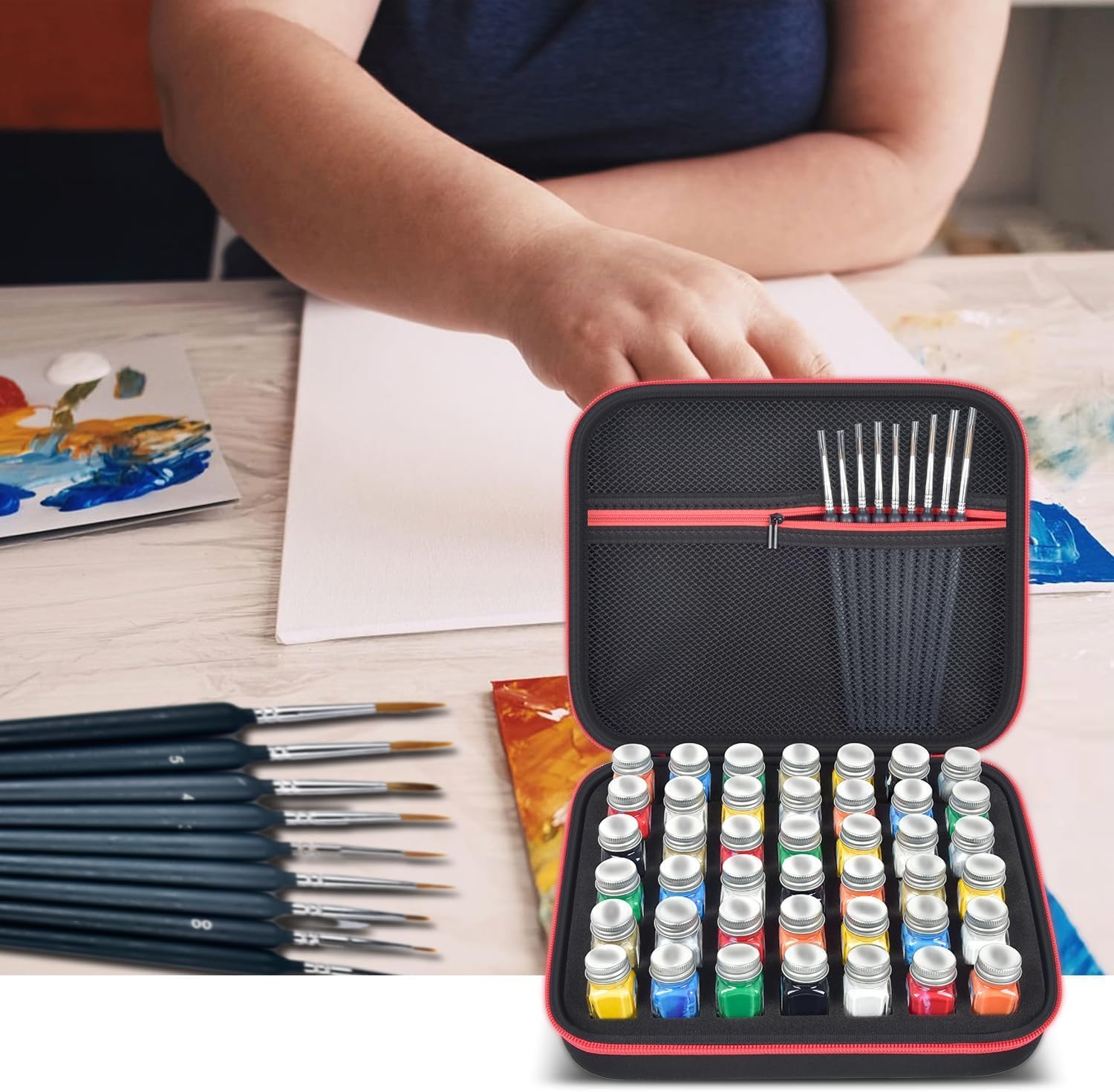 ALKOO Paint Storage Bags for Testors Model Paint Set, Paint Organizer Carrying Case Holds 42 Bottles with 9 Paint Brushes, Paint Holder for Travel, Hobby Organization - Box Only