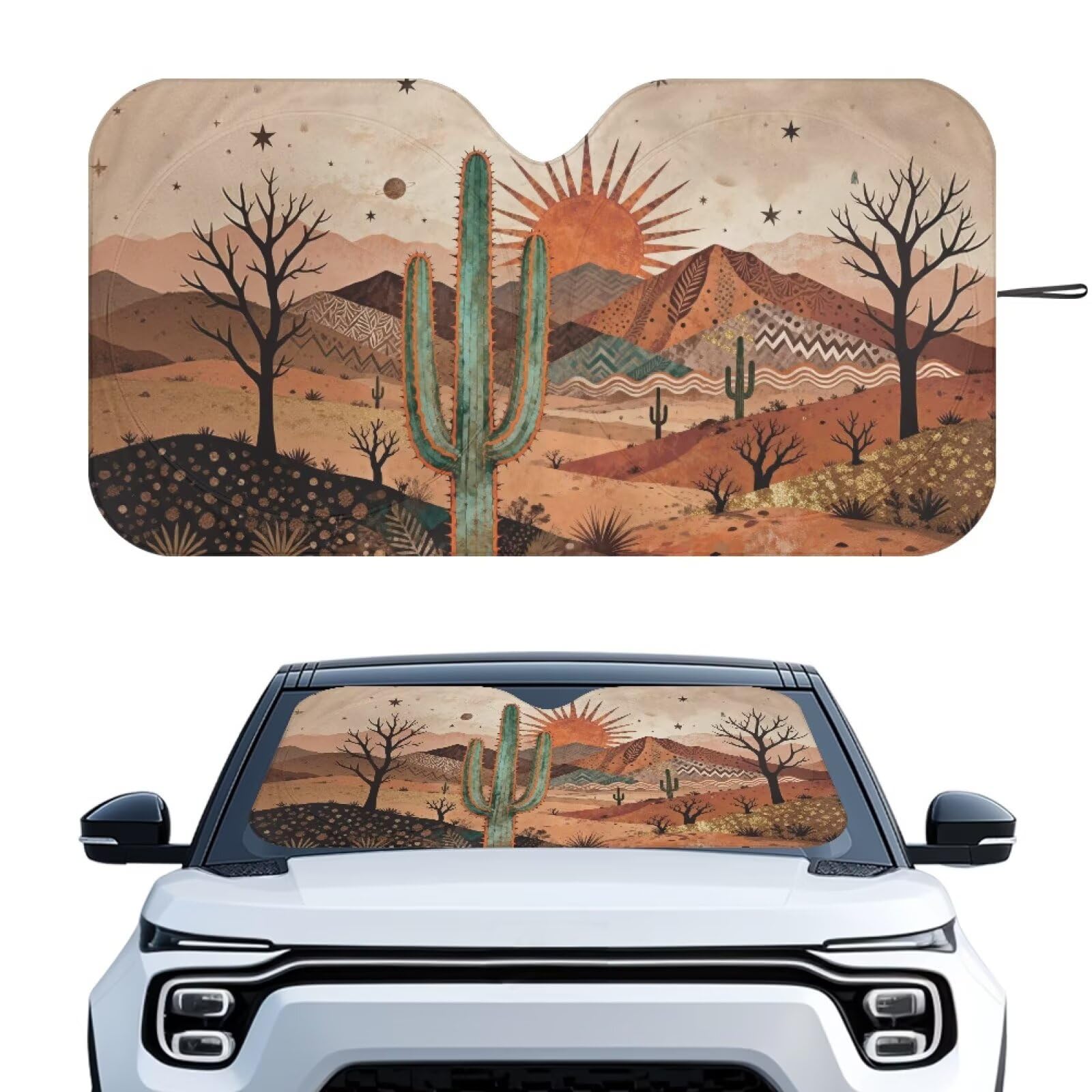 Arizona Cactus Car Windshield Sun Shade - Reflector Sunshade UV Protection for Car Interior, Blocks UV Rays Windshield Cover Fit Car Front Window for Trucks SUV Van