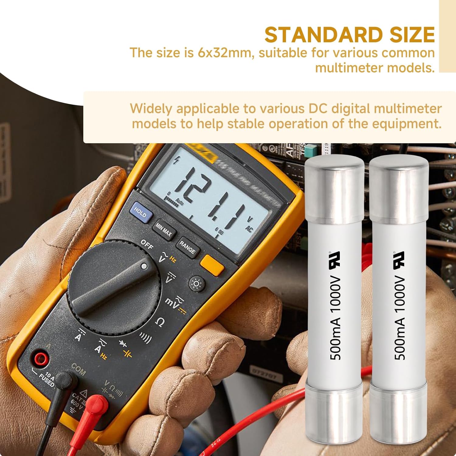 (5-Pack) for 1000V 500mA Digital Multimeter Ceramic Fuse 6.35 x 32mm Fast-Acting Ceramic Fuse for Any DC Digital multimeter Using FF500MA (500MA, 0.5A) 1000V fuses