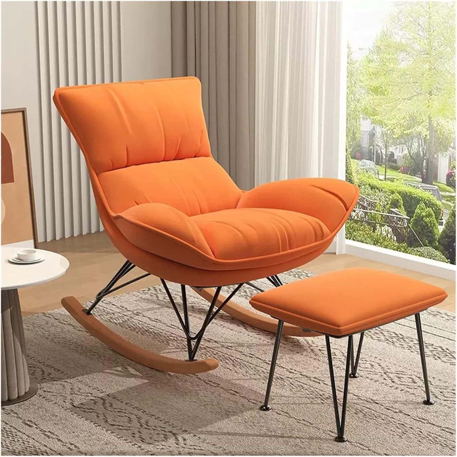 Rocking Nursery Modern Accent Chair Fabric Upholstered Glider Rocker Armchair with Ottoman for Living Room,Comfy Reading Chairs Lounge Chair Side Chairs for Bedroom Offices (Color : Gray) (Orange )