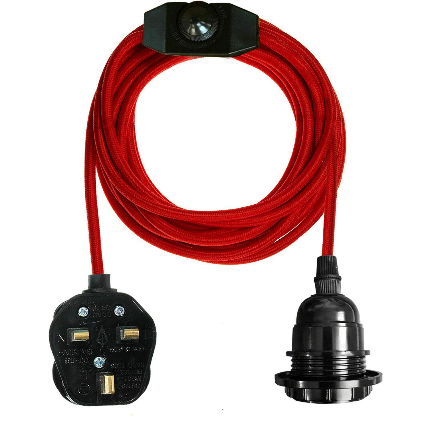 LEDSone Ceiling Pendant Light Fitting with E27 Plug-in Lamp Holder 4m Fabric Cable - Dimmer Switch and UK Plug for DIY Lighting Hanging Lamps and Home Décor