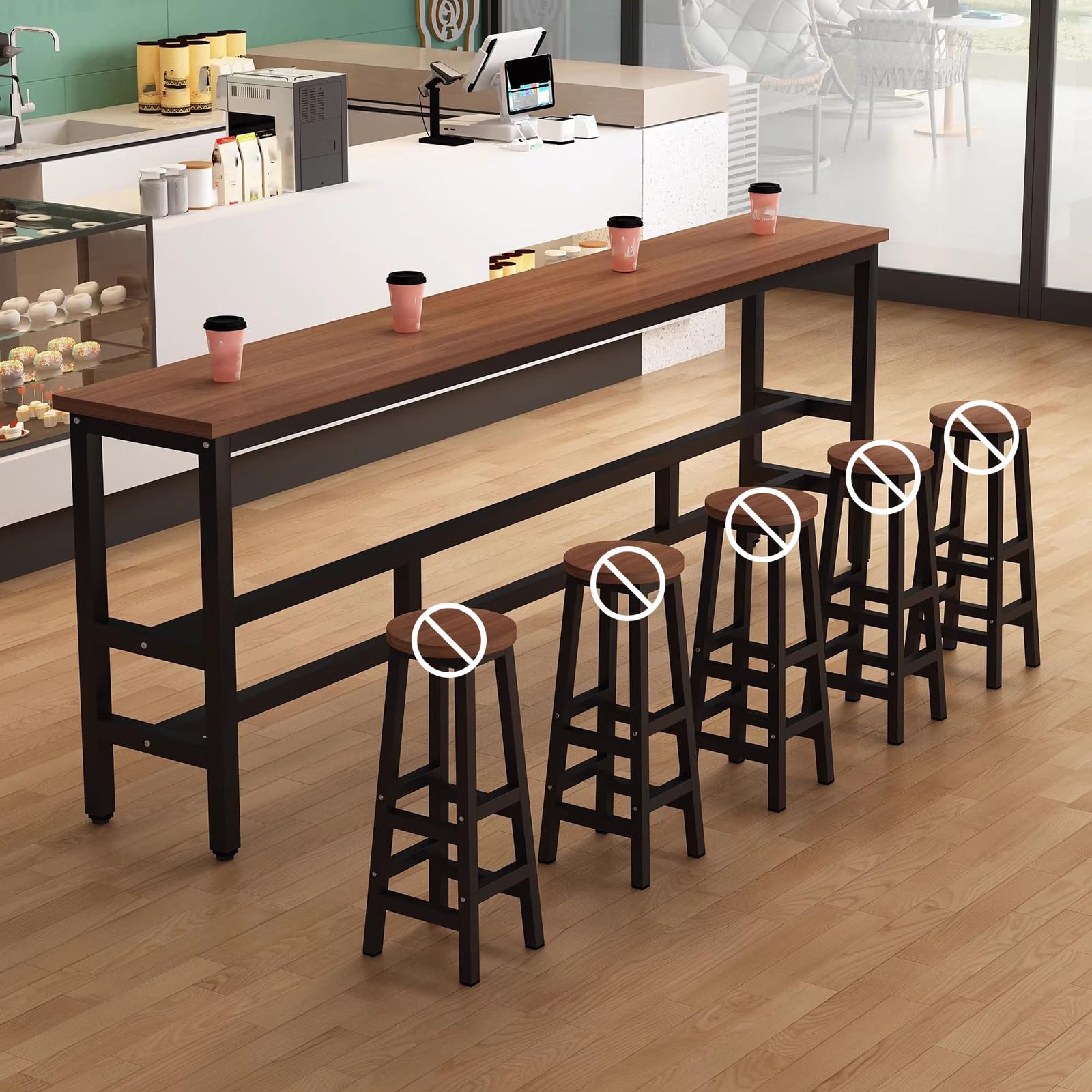 Table haute bar pour salon et balcon, mange-debout industriel avec grand plateau