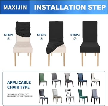 MAXIJIN Super Stretch Dining Room Chair Cover Jacquard Spandex Dining Parsons Chair Slipcover Removable Chair Protector Covers for Dining Room,Hotel,Kitchen,Ceremony (Beige, 2)