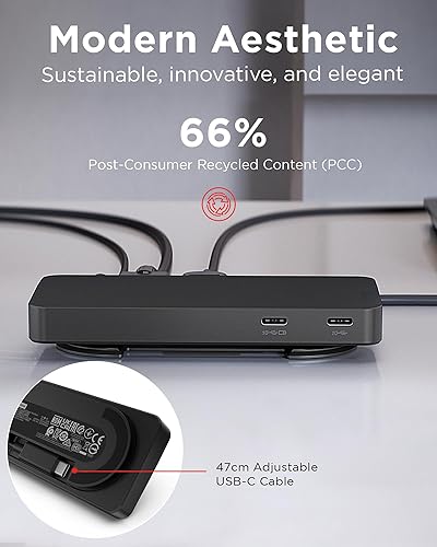Vista 3 de Lenovo Base de viaje USB-C de doble pantalla, 7 puertos, cable USB-C integrado, compatibilidad universal, pantallas duales en 4K, color negro