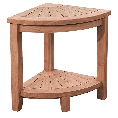 NORDIC STYLE TEAK Wood Corner Shower Bench and Stool 15.7"