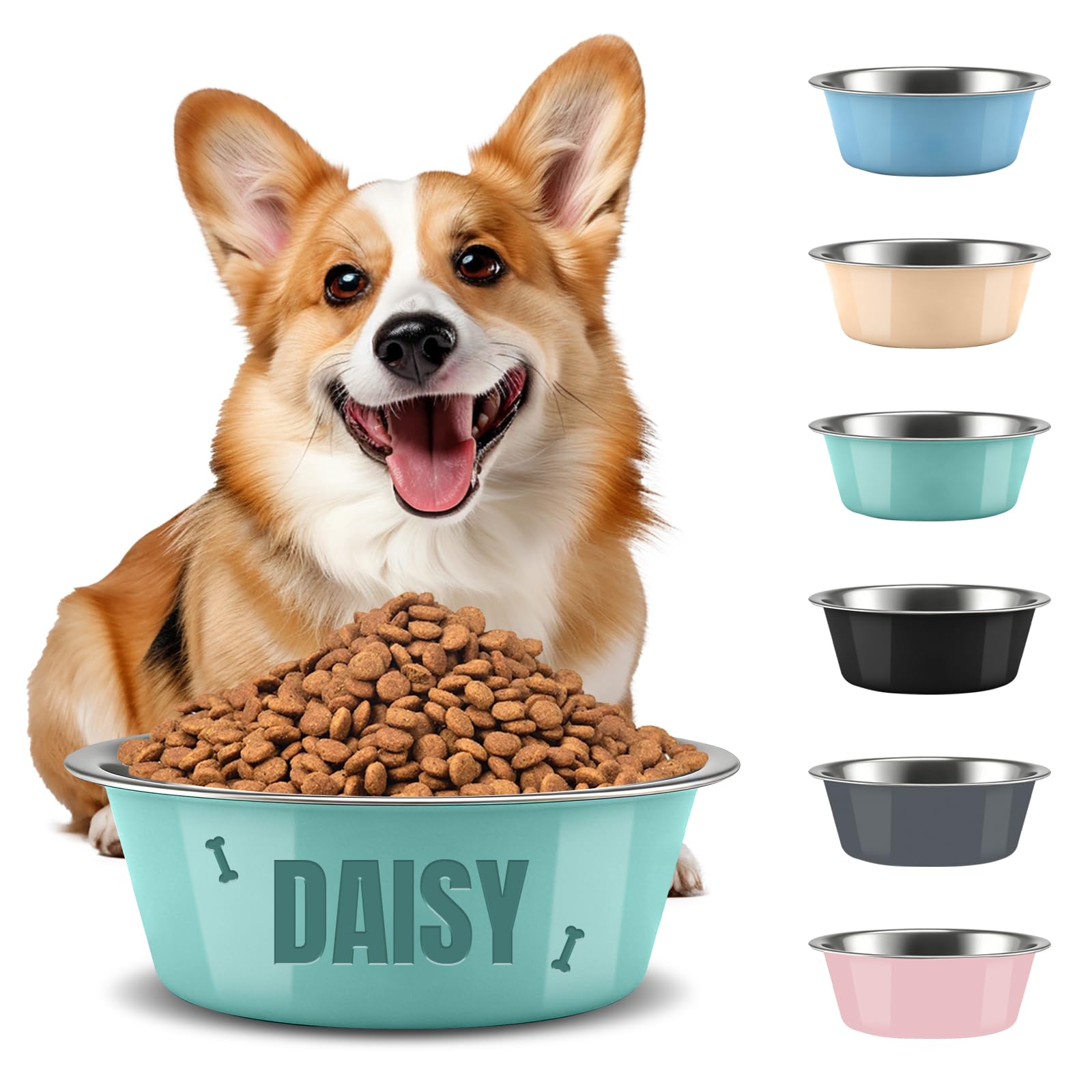 Personalised Dog Bowl Stainless Steel, Custom Engraved Name/Logo，Non-Slip Metal Pet Bowl for Dogs Cats, 3 Sizes(S/M/L), Durable Unbreakable, Easy to Clean, for Puppy/Small/Medium/Large Dogs (a)