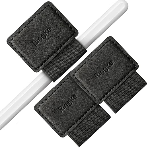 Ringke Pen Holder [Pack of 3] Self-Adhesive PU Leather Pen Loop Designed for Apple Pencil Holder Case, Diary and More - Black