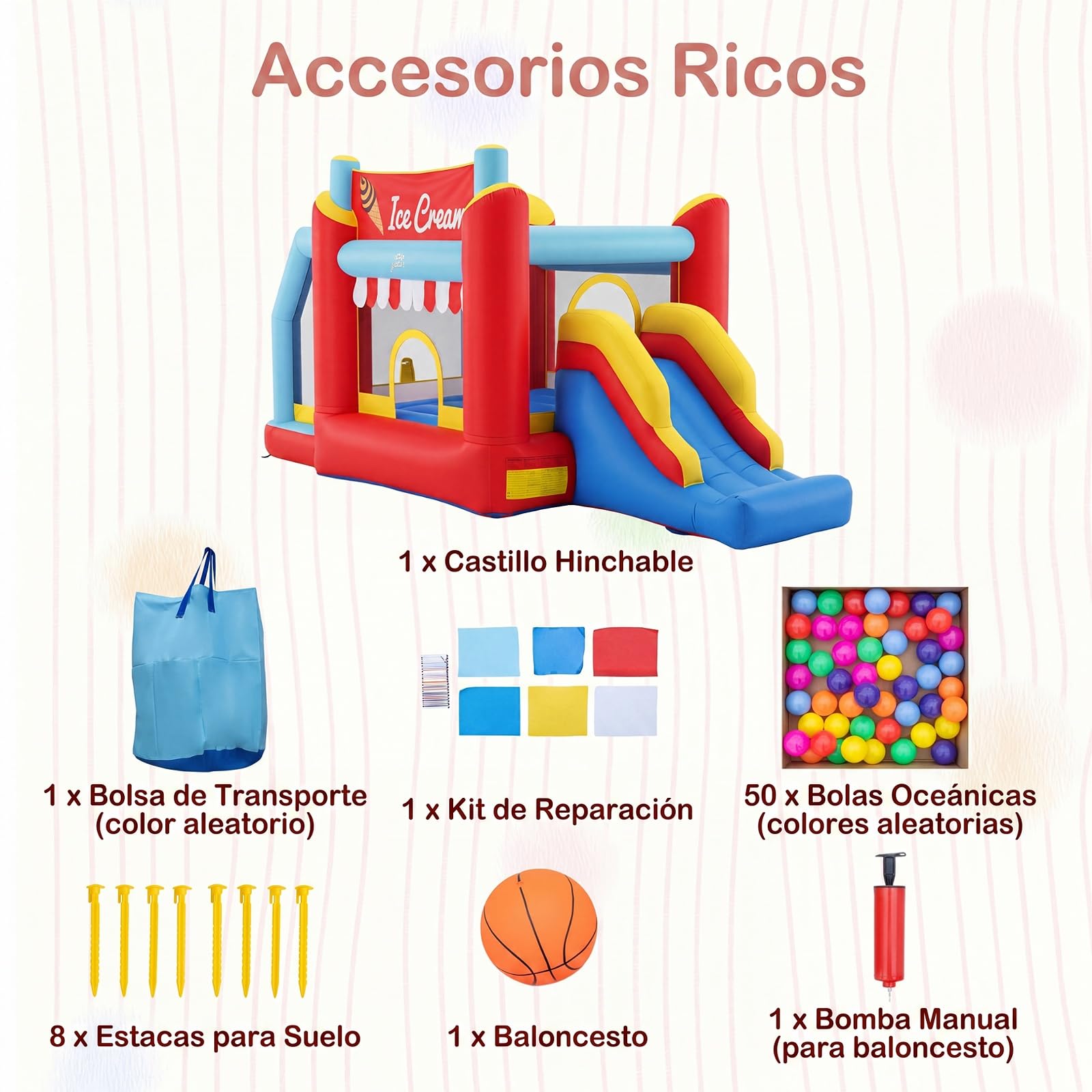 COSTWAY Castillo Hinchable para Niños, Casa de Juegos Inflable con Tobogán, Zona de Rebote, Paredes de Malla, Barandilla, Piscina de Bolas, Bolsa de Transporte, Castillo para 3-12 Años, sin Soplador