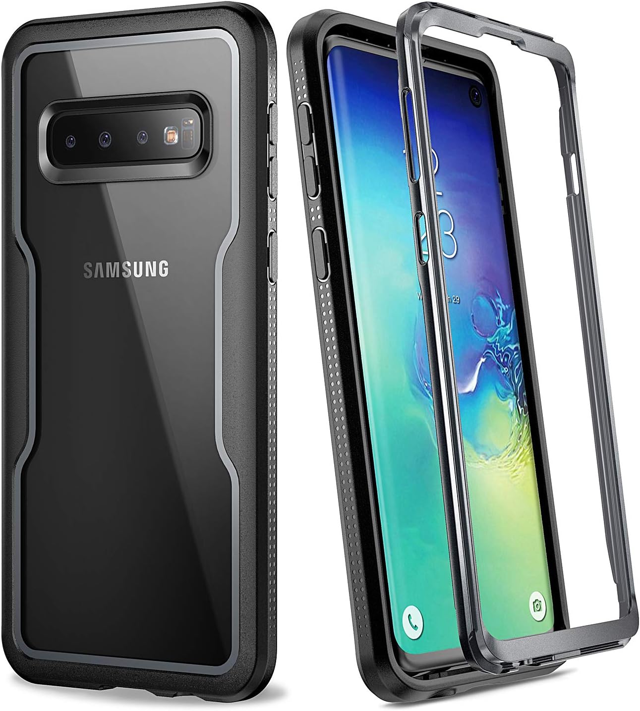 YOUMAKER Case for Galaxy S10, Crystal Clear Heavy Duty Protection Full Body Shockproof Slim Fit Without Built-in Screen Protector Cover for Samsung Galaxy S10 6.1 inch - Black